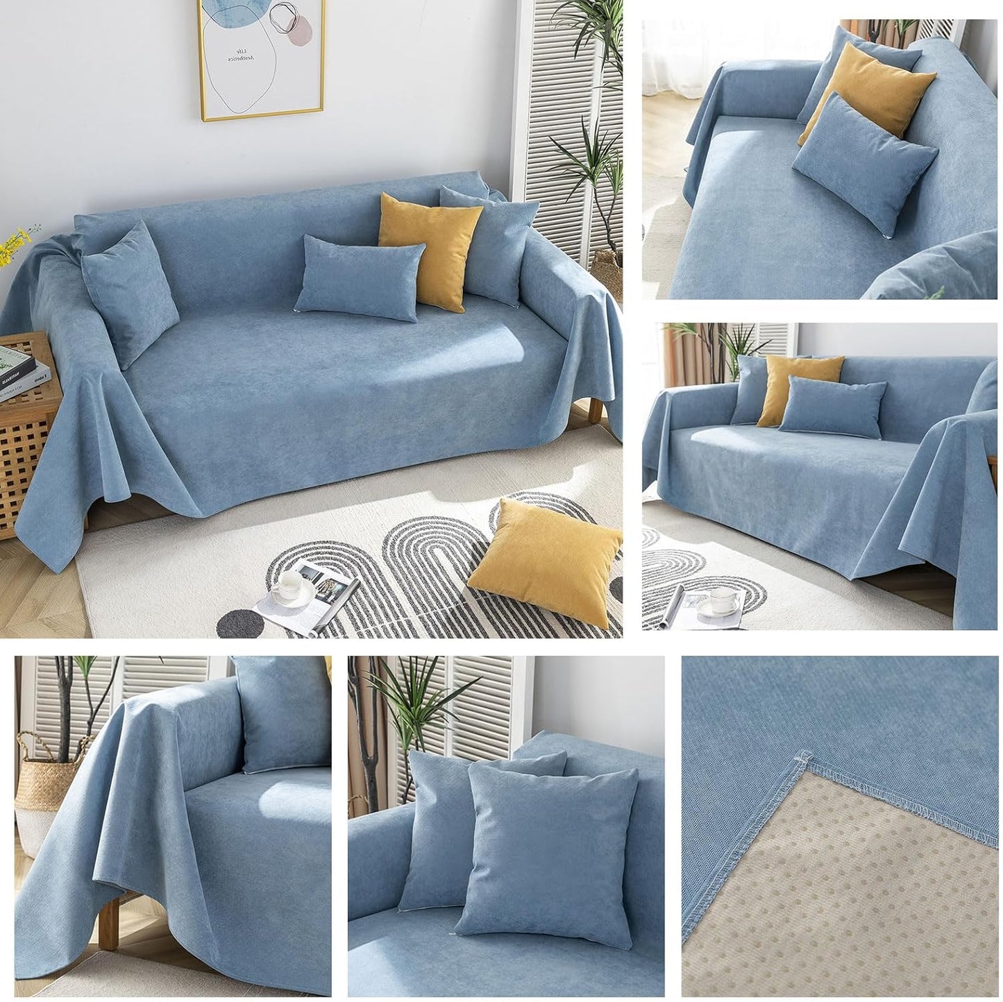 STACYPIK 100% Waterproof Blue Couch Cover for Pets, Sectional L Shape Sofa Cover for 2 Cushion Couch, Anti-Cat Scratch Furniture Protector Cover, Anti Slip Sofa Throw Cover for Dogs Kids-71x71IN