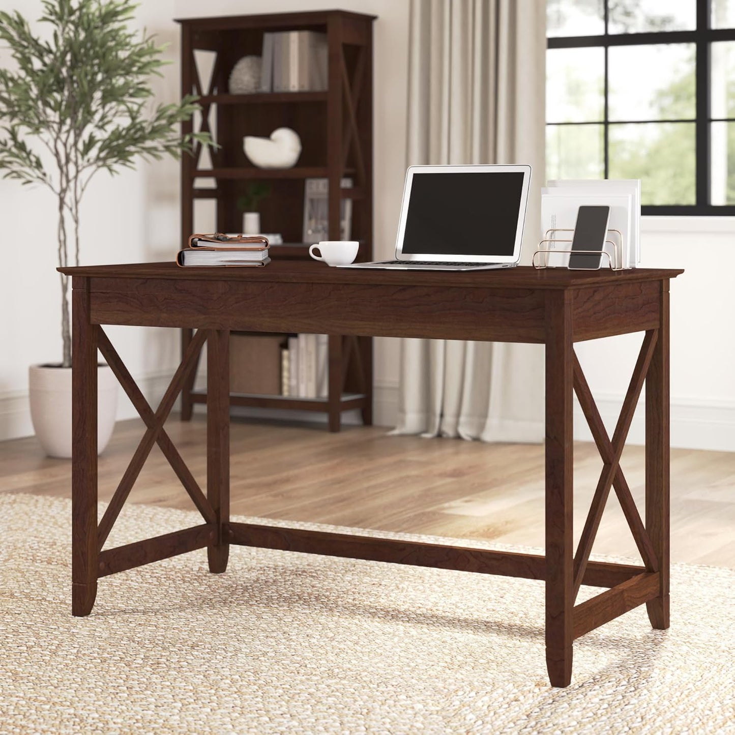 Bush Furniture Key West Writing Desk for Home Office in Bing Cherry 48W Small Modern Farmhouse Table