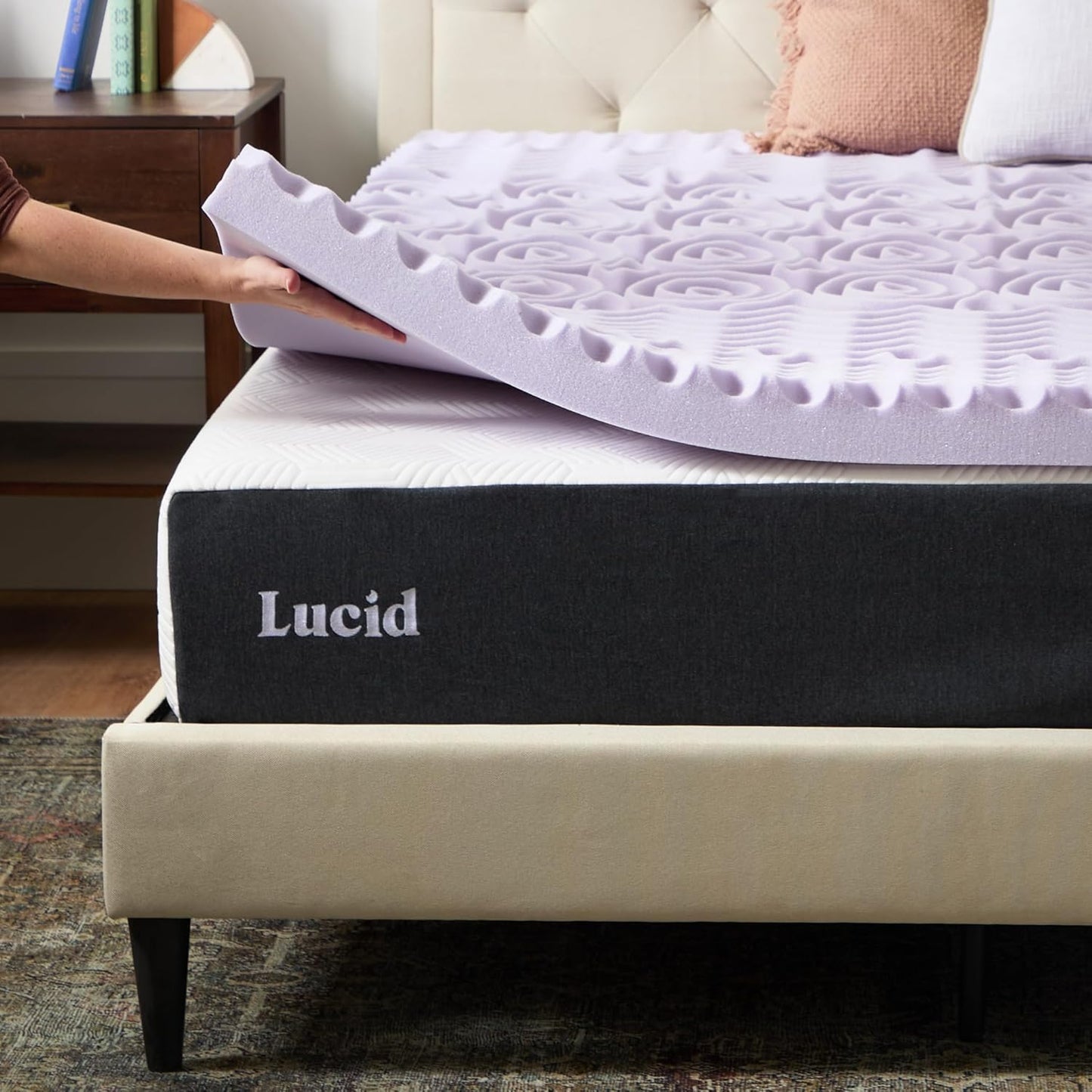 LUCID 3 Inch 5 Lavender Memory Foam Plush-Calming Targeted Convoluted Comfort Zones Mattress Topper, Queen