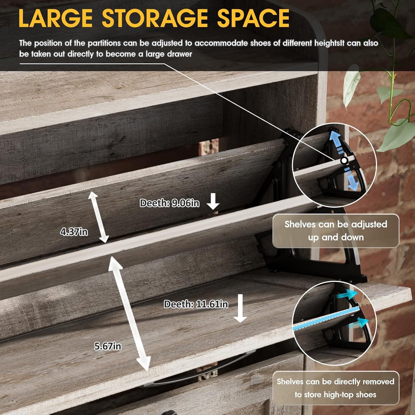 Maupvit Large Shoe Storage Cabinet with 4 Flip Drawers, Narrow Shoe Cabinet for Entryway with Wooden Legs, Freestanding Hidden Shoe Rack Organizer & Metal Hinges, Light Rustic Oak