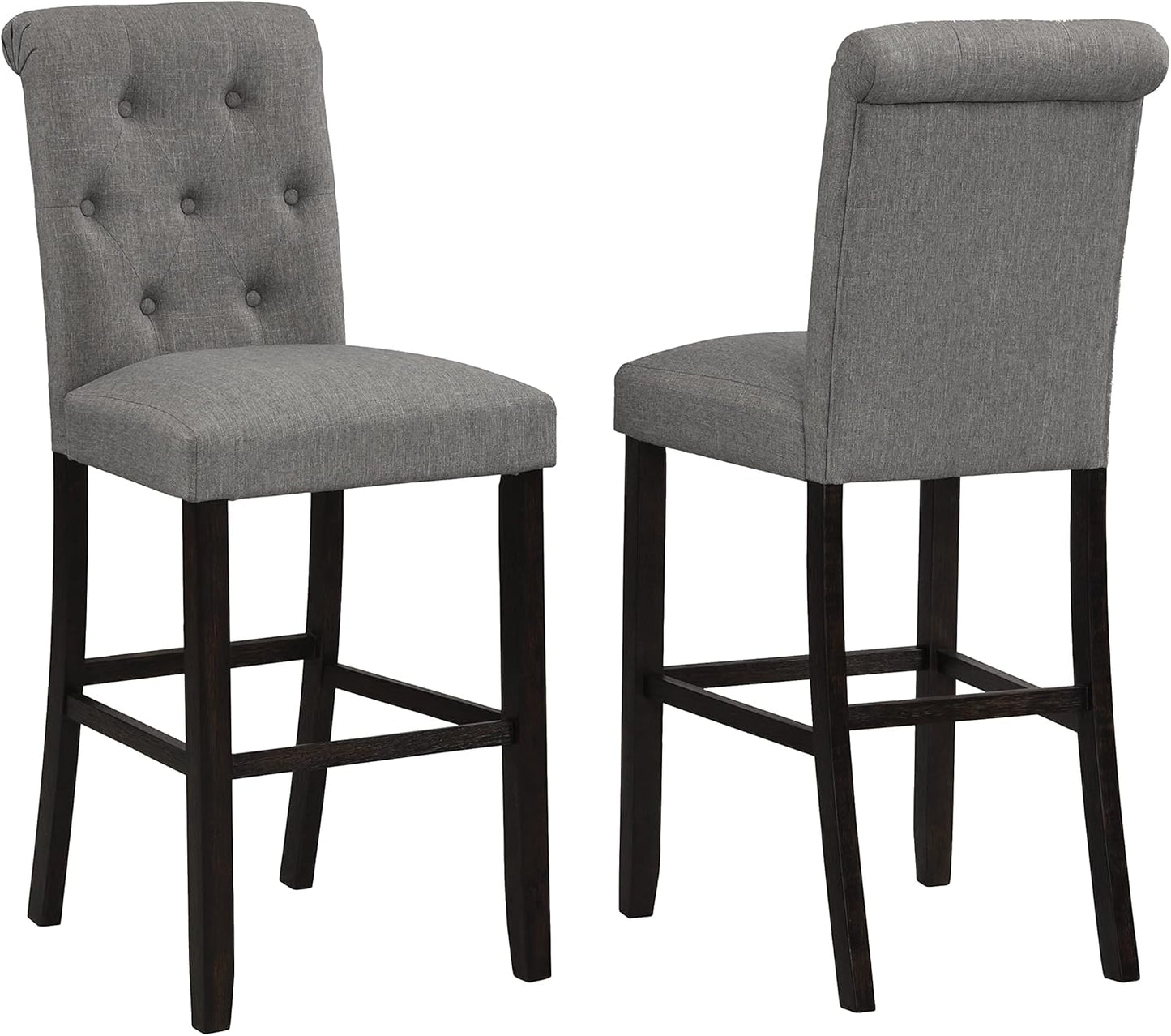 Roundhill Furniture Hendley Solid Wood Tufted Bartools, Gray, Set of 2