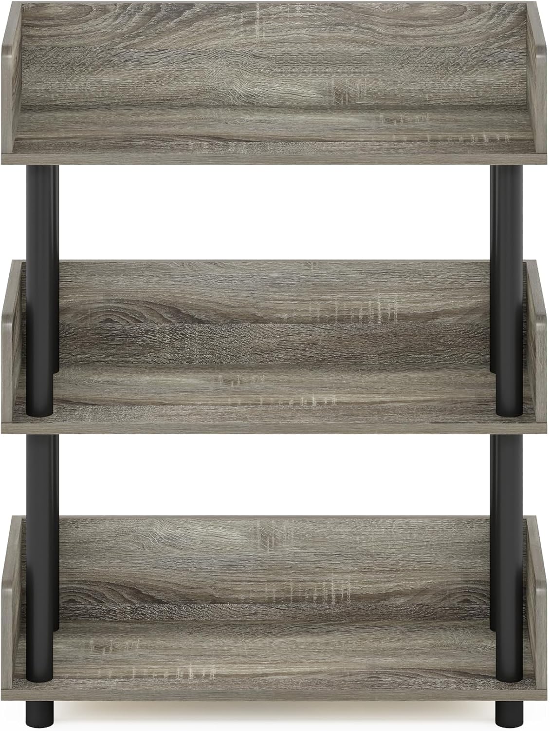 Furinno Turn-N-Tube 3-Tier Multipurposes Display Rack, Open Shelf Rack/Storage with Back & Side Panel, French Oak/Black