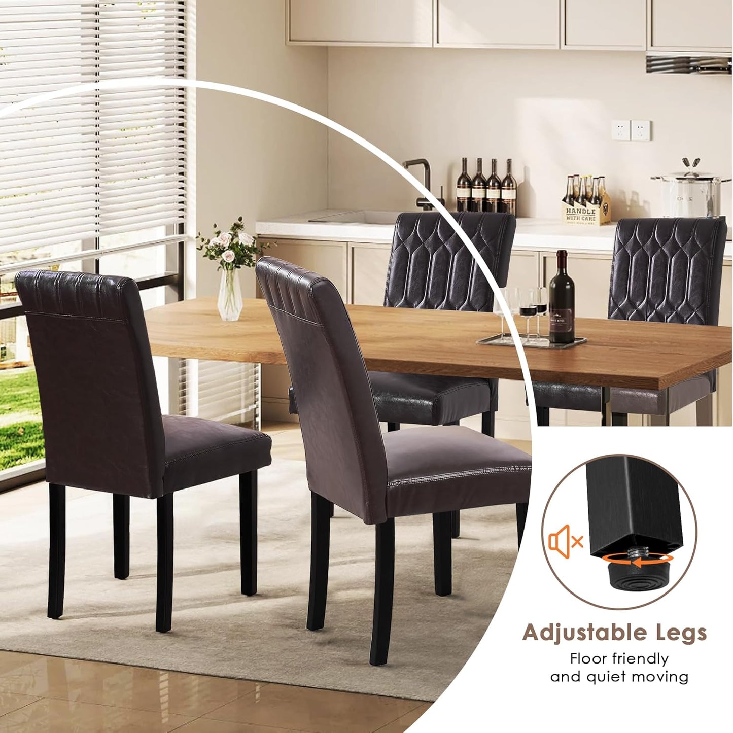 VECELO Upholstered Dining Chairs Set of 6, Modern PU Leather Accent Parsons, Solid Wood Legs w/Rubber Footpads, for Living Room Kitchen, Coffee