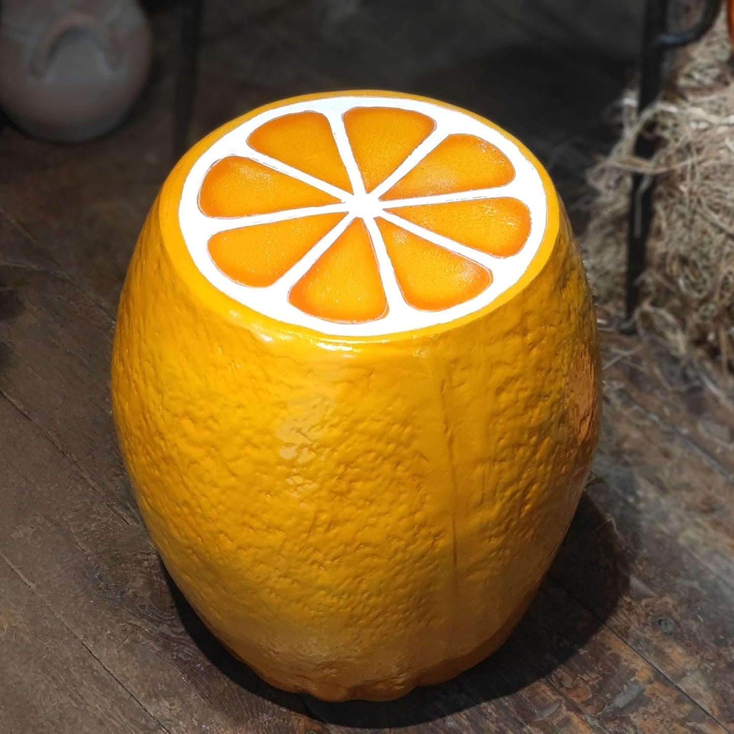 18" Orange Shaped Fruit-Inspired Side Table Orange Statue Indoor Outdoor Accent Seat Plant Stand MGO Garden Stool for Patio Balcony or Living Room Decor