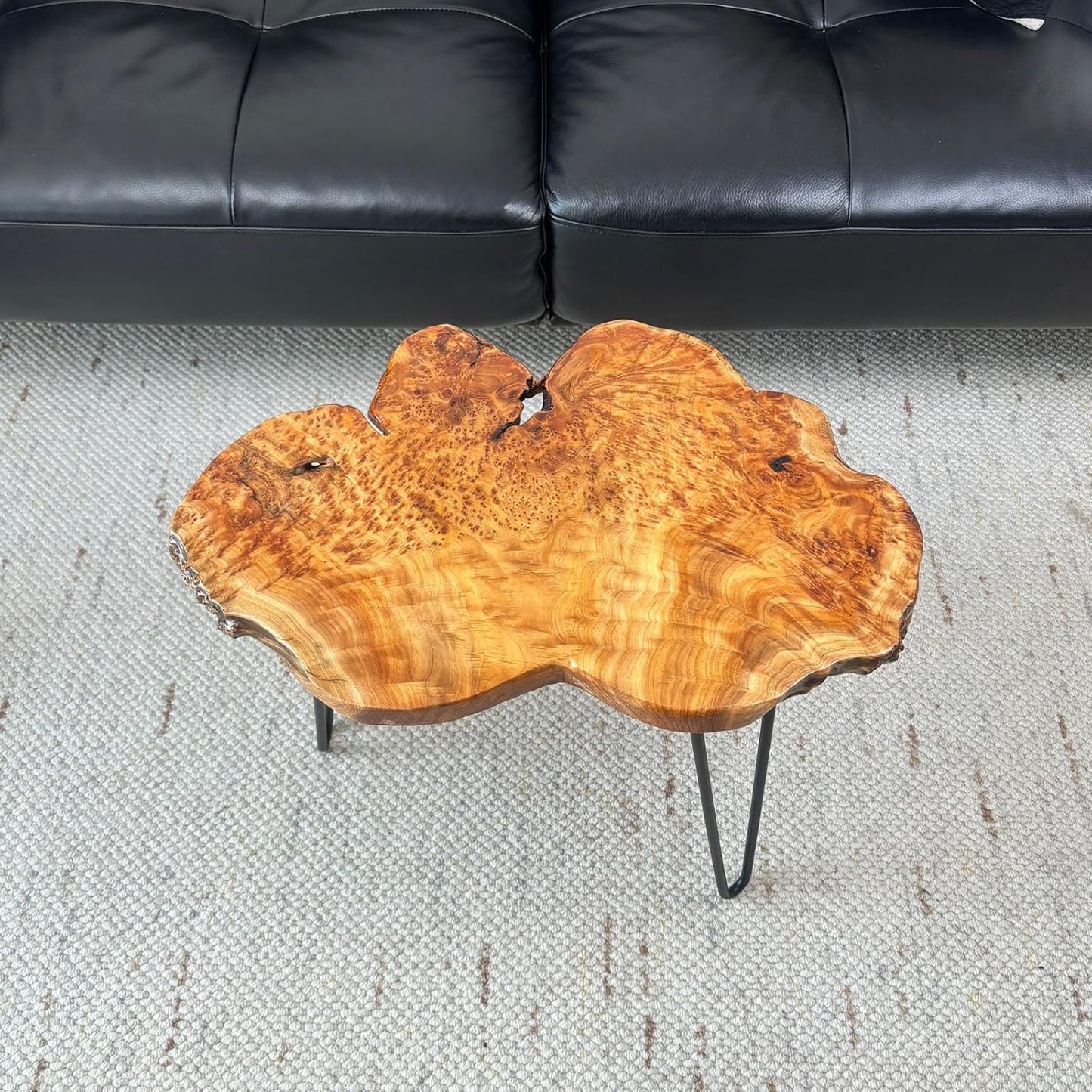 Live Edge Coffee Table, Natural Wood Coffee Table for Living Room, Natural Fir Unique Desktop with Metal Hairpin Legs (Large)