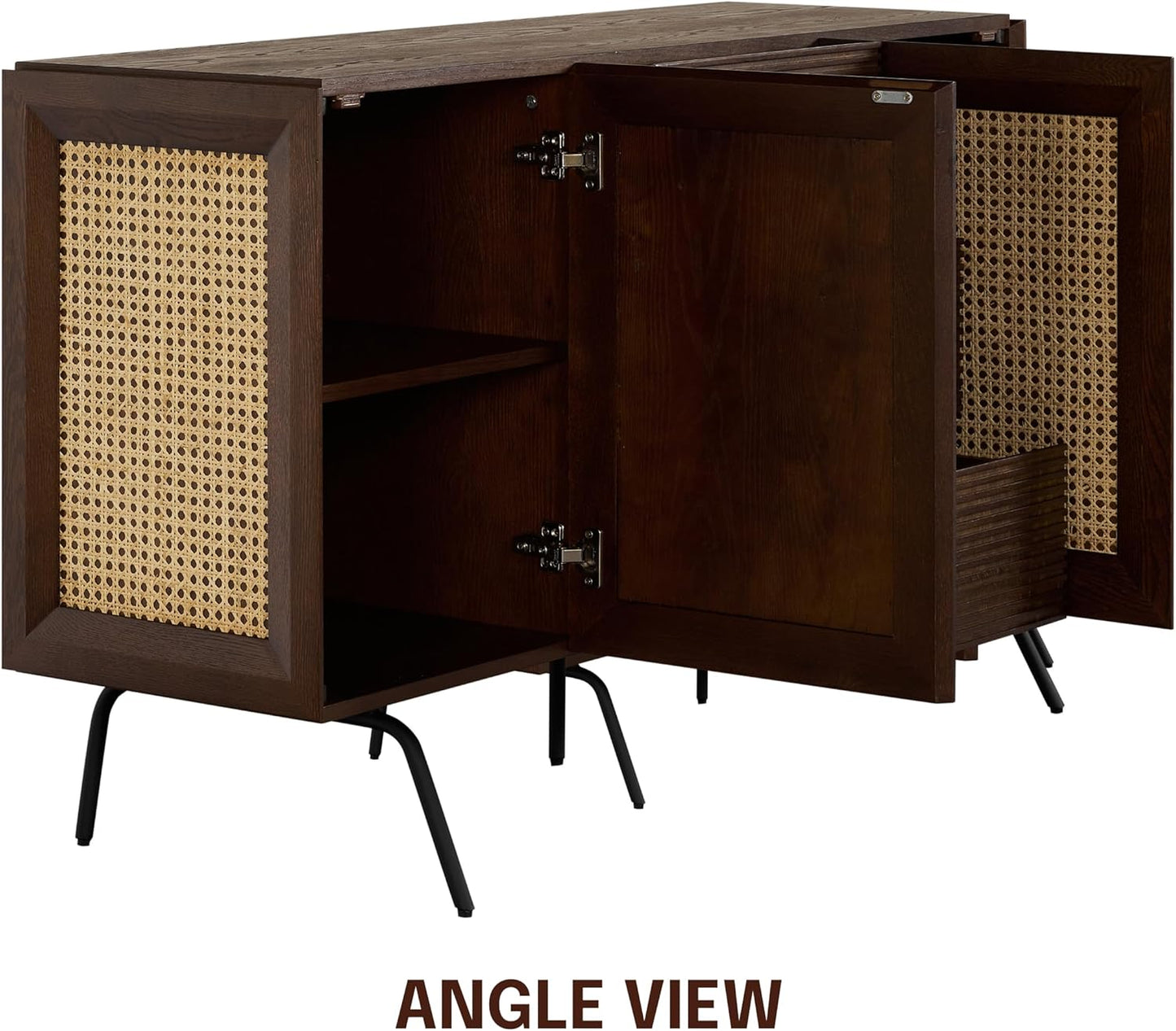 NTC MOSSIC Sideboard with 2 Doors and 3 Drawers, Buffet Cabinet with Natural Rattan and Metal Legs, Modern Storage Cabinet for Living Room, and Hallway, Effortless Assembly - Dark Walnut