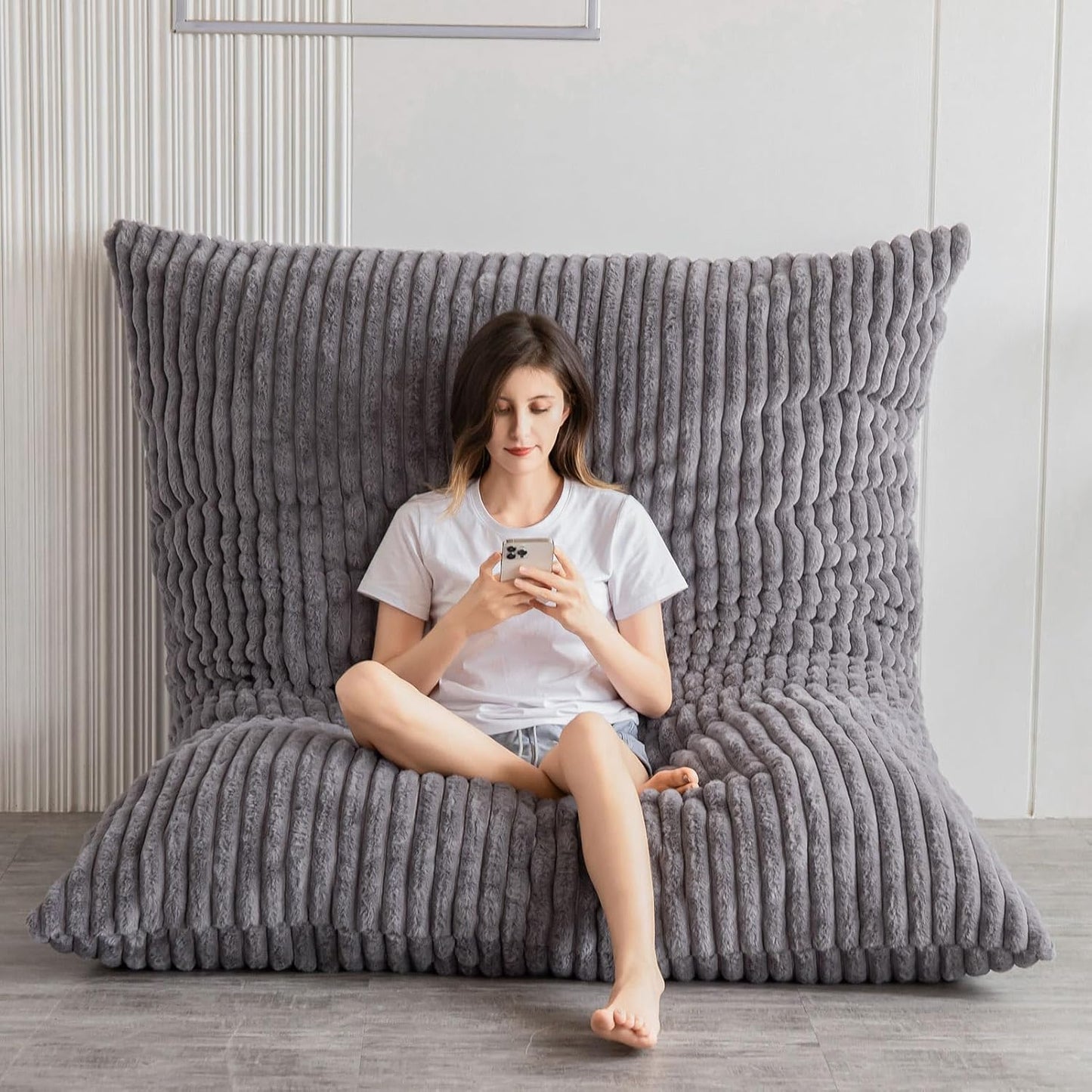 BYBYME 3 in 1 Bean Bag Chairs, Bean Bag Bed for Adults High-Density Foam Filling, Convertible Sofa Bed Faux Fur, Giant Bean Bag Chairs for Adults