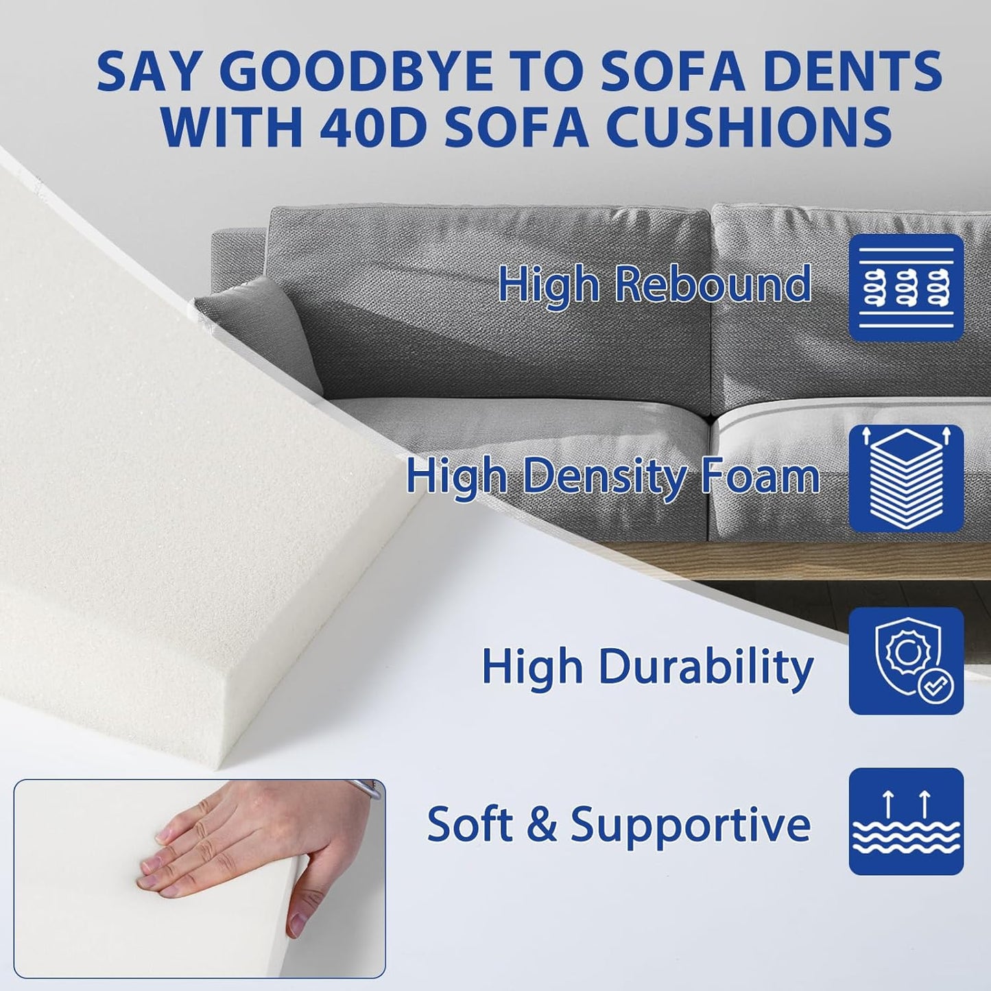 Sofa Couch Cushion Support for Sagging Seats, Trapezoidal 20" x 20" High Density Foam Replacement for Sofa Furniture Seats, Set of 2