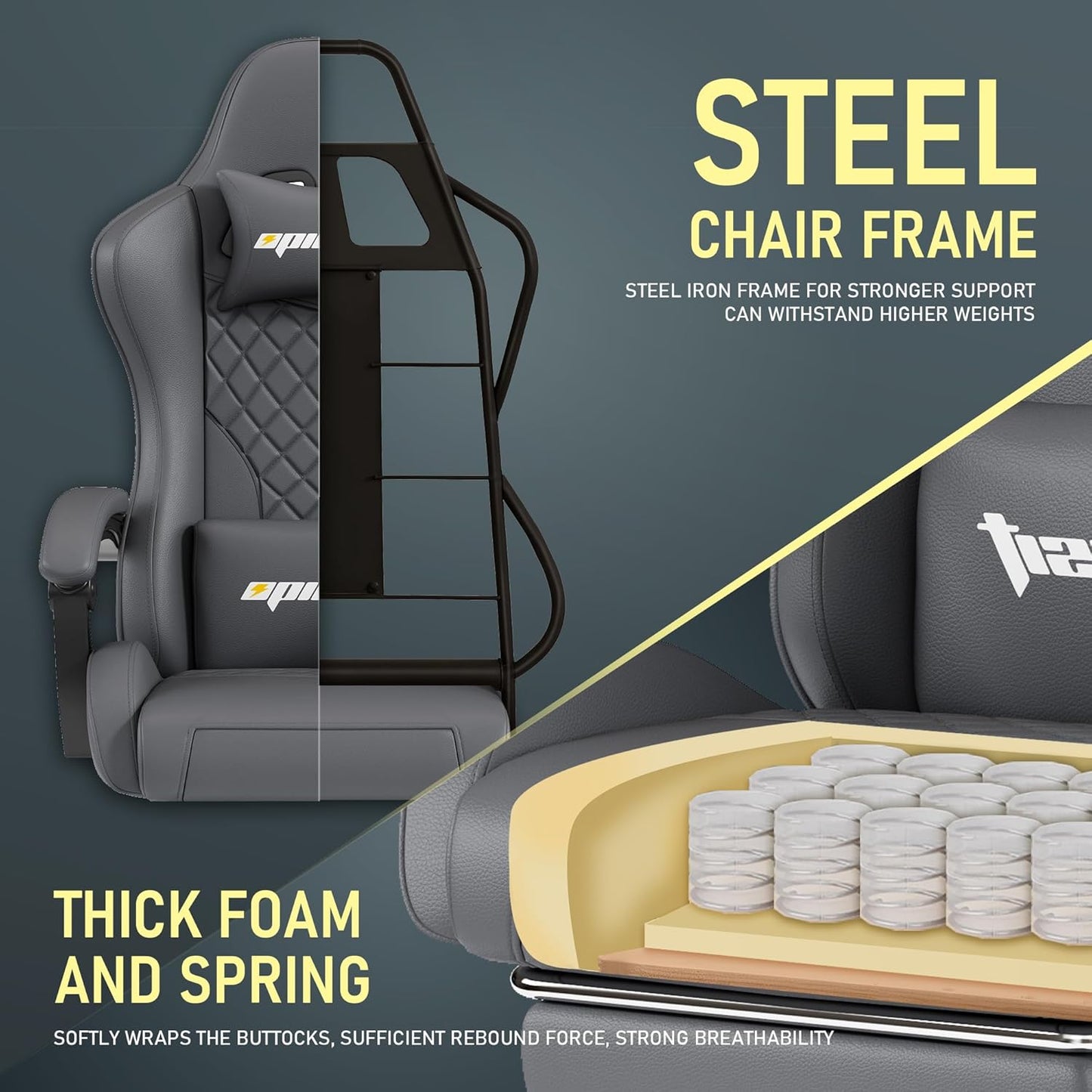 Gaming Chair Office Chair with Footrest, Height Adjustable, Ergonomic Computer Chairs with Pocket Spring Cushion, PU Leather,Video Game Chair 360° Swive,(PU-Grey)