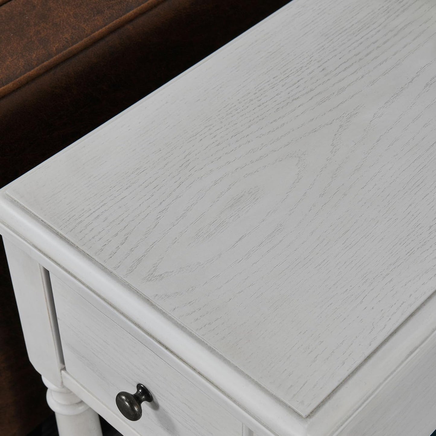 Narrow End Table with Drawer and Open Storage Shelf, Solid Wood Sofa Side Table for Living Room, Beside Table,Telephone Table for Small Spaces,No-Tools Assembly Vintage White BBJ004RW