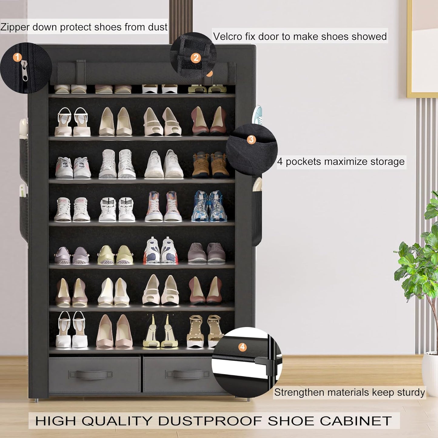 Tall Shoe Rack Dustproof Cabinet Large Capacity 8 Tier Shoe Organizer,32-40 Pairs of Shoes