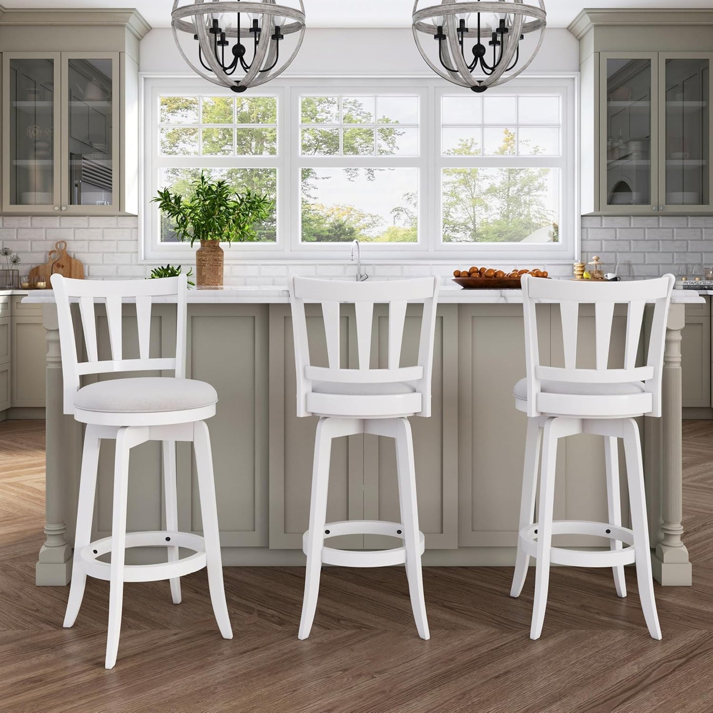 HILLSDALE Presque ISLE Wood BAR Height Swivel Stool White