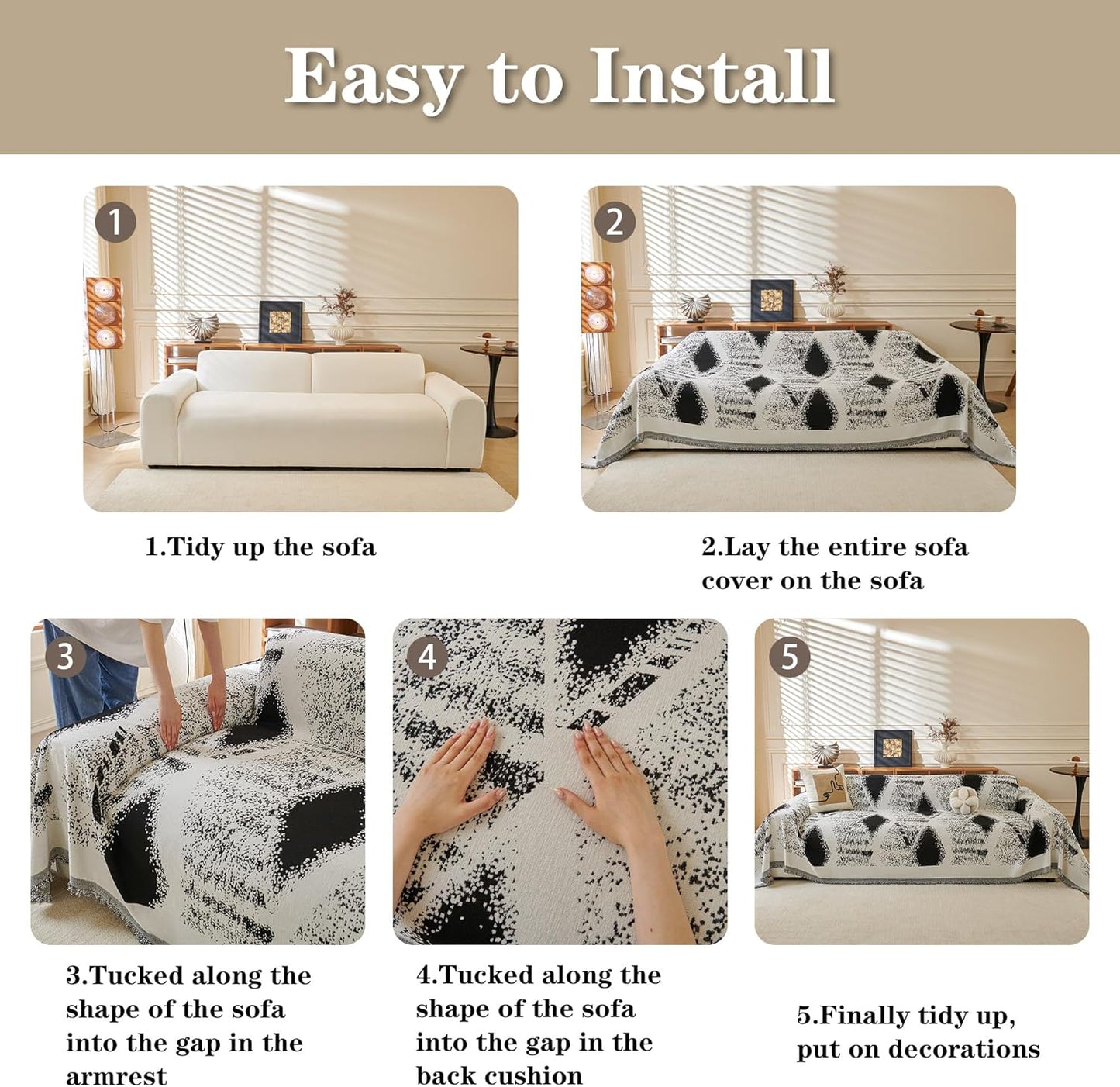 MYSKY HOME Couch Cover for Sectional Sofa Set Boho Geometric Furniture Sofa Cover Washable for Dog Cat Pets Couch Cover 3 Cushion Couch Sofa Chenille Couch Protector Multi-Use Cover Blanket, 71" X134"