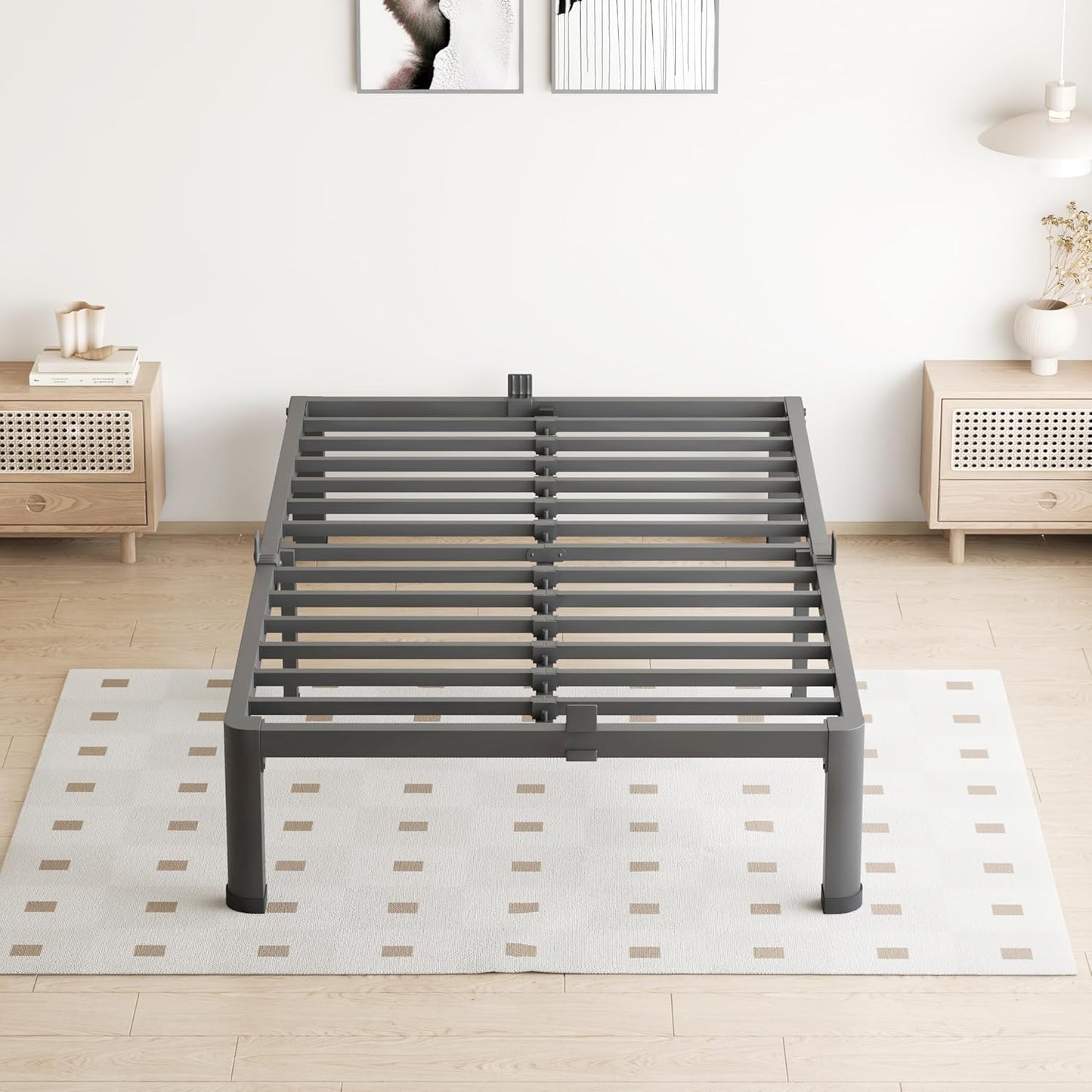 7 Inch Twin Size Bed Frame, 3500Lbs Heavy Duty Metal Platform with Round Corner Legs Mattress Slide Stopper, Steel Slat Support No Box Spring Needed, Noise Free, Non-Slip, Easy Assembly