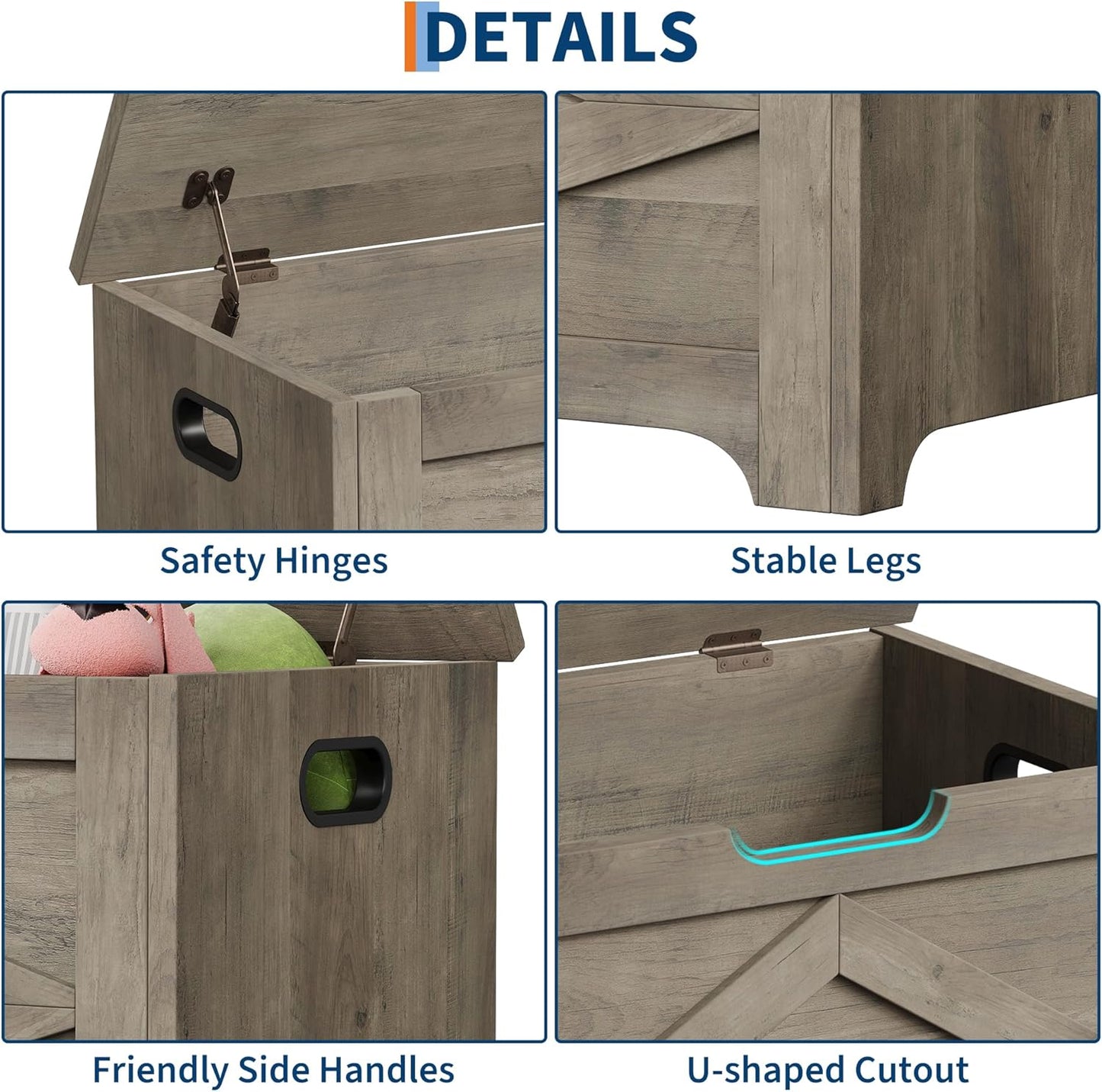 GarveeHome 23.6" Storage Chest, Wooden Storage Bench with Safety Hinge, Easy Assembly, Large Toy Chest for Entryway, Living Room, Bedroom