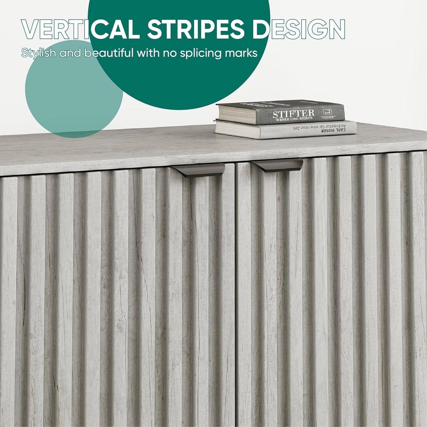 Smuxee Freestanding Fluted Sideboard, Grey Wash Buffet with Wood Storage, Adjustable Shelf for Living Room, Entryway, Hallway