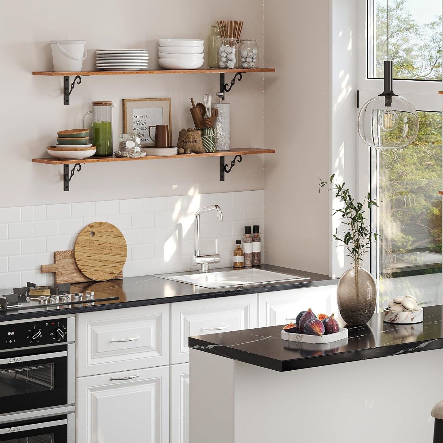 DINZI LVJ Long Wall Shelves, 39.4 Inch Large Floating Shelves Set of 4, Wide Display Shelf Wall Mounted with Brackets, Easy Hanging for Living Room, Toilet, Office, Bedroom, Rustic Brown