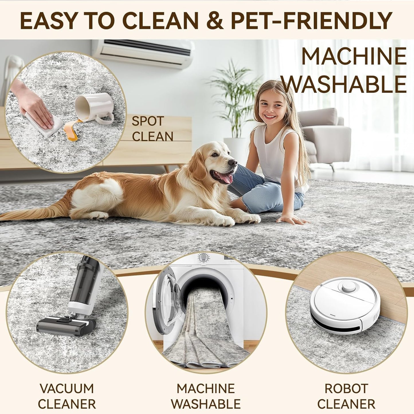 Washable Area Rugs 2'x6' Non-Slip Modern Abstract Soft for Living Room Entryway Bedroom Nursery, Print Pattern, Gray White Grey