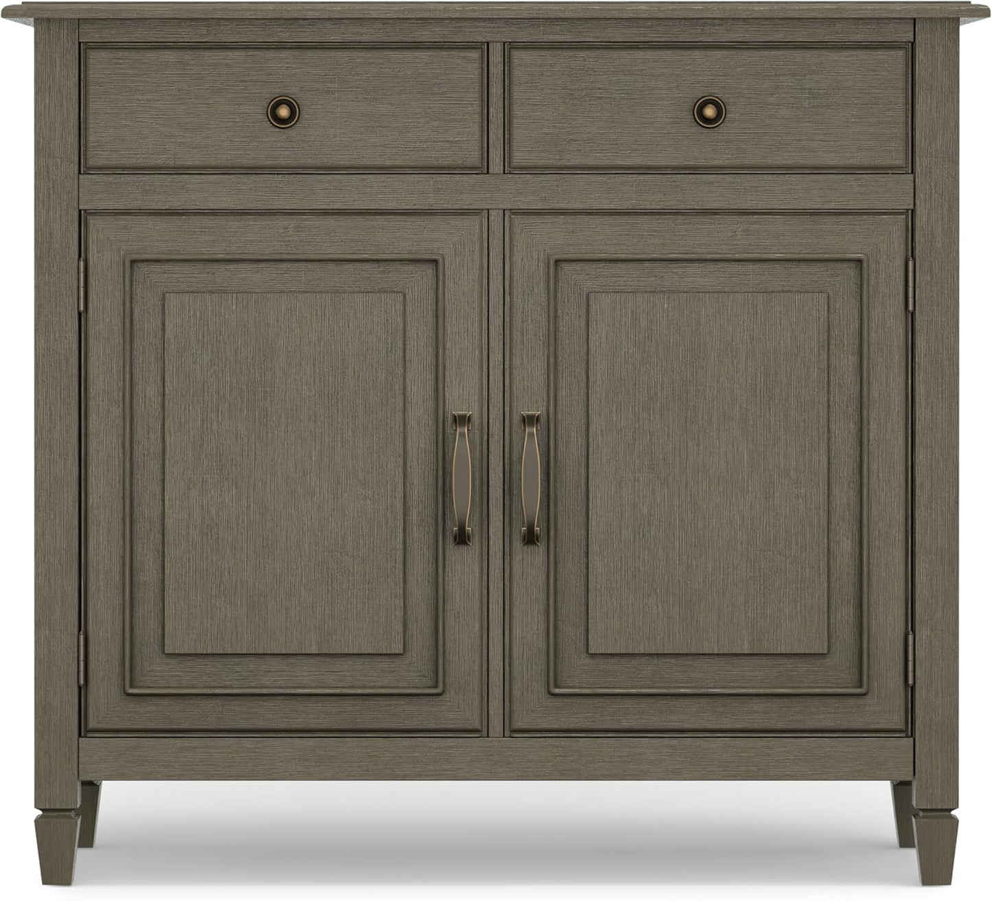 SIMPLIHOME Connaught 40-inch Wide Solid Wood Storage Cabinet in Farmhouse Grey for Entryway, Living Room, Organizer for Hats, Gloves, Shoes, Keys, Slim Design, Traditional Style