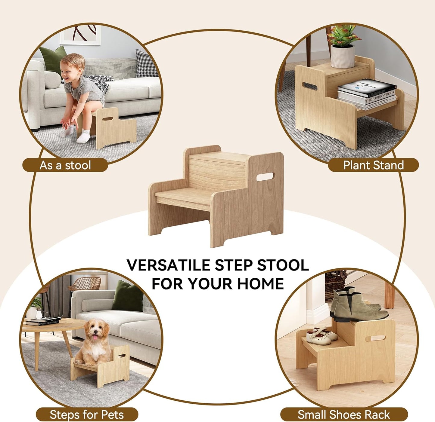 Wood Step Stools for Kids, Child Two Step Stool of DIY Shape, Toddler Step Stools Potty Training Stool, Easy to Move Safety for Kitchen, Bathroom, Bedroom, Toilet