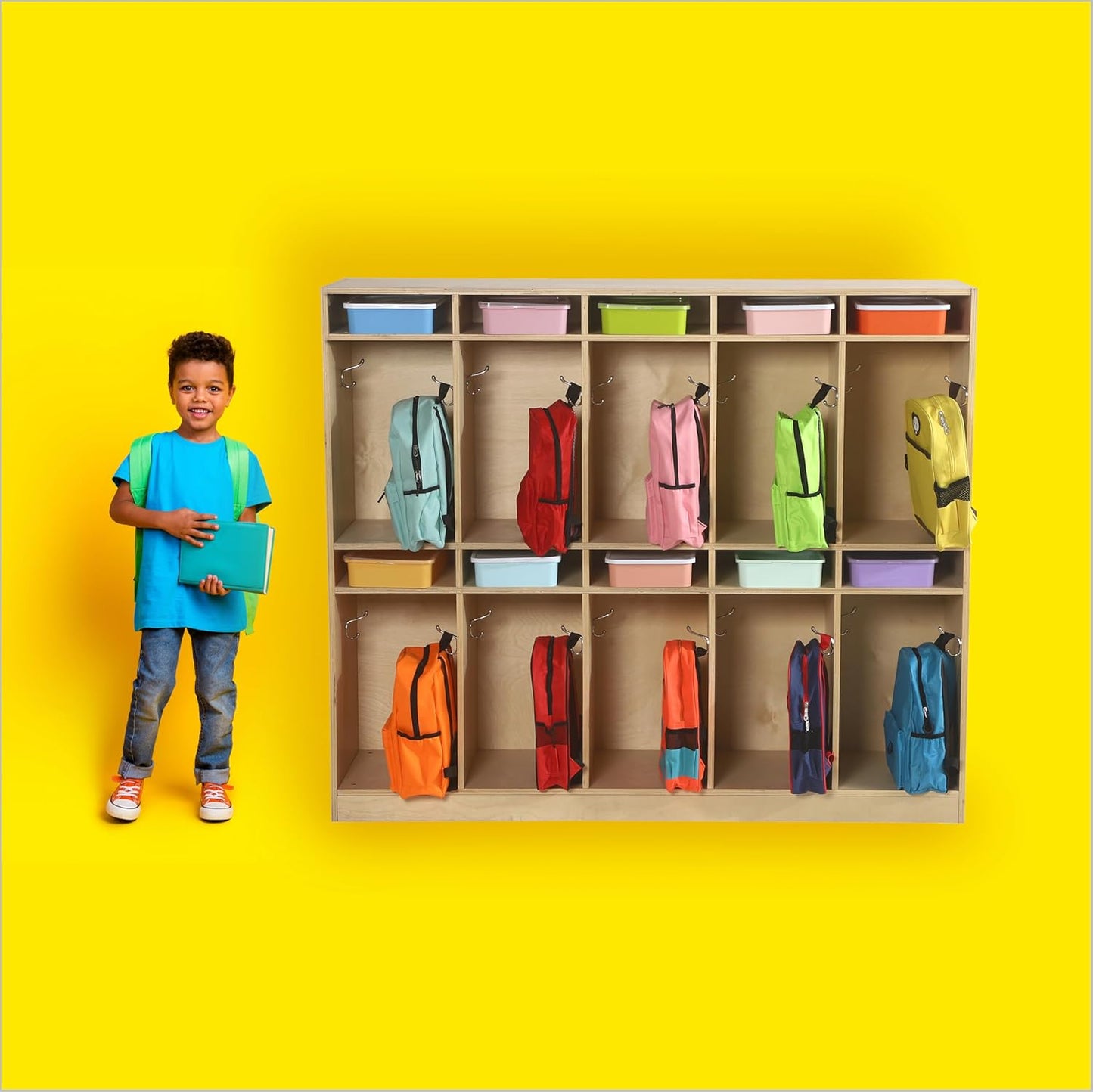 10 Section Cubbies for Classroom - Wooden Storage Lockers for Playschool and Daycare - Perfect for Coats, Backpacks, Knapsacks, Lunchboxes, and Storage Bins