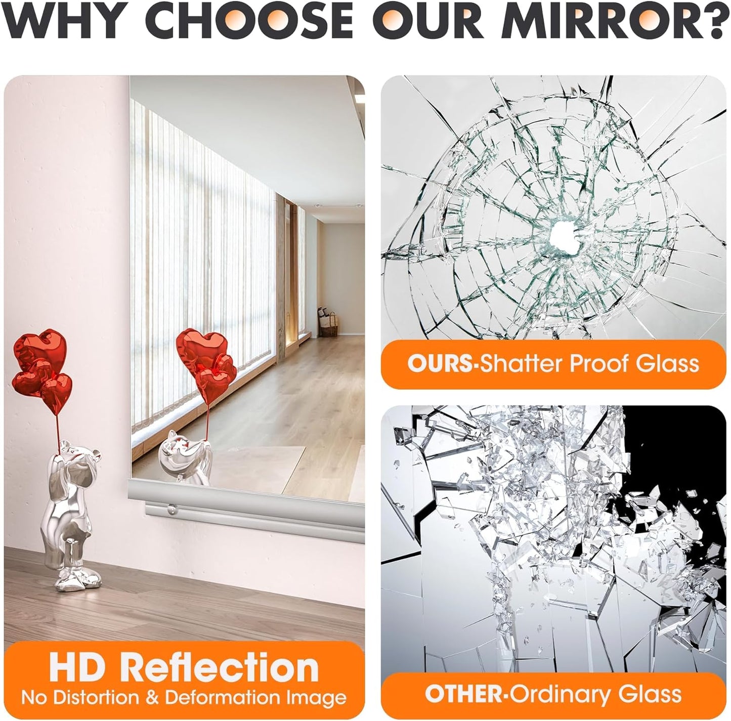 Hasipu Home Gym Mirror 48" L x 24" W - 4PCS Large Full Body Mirror for Yoga, Wall-Mounted Mirrors for Fitness, Garage, Dance Studio, 0.16in Tempered Glass Frameless