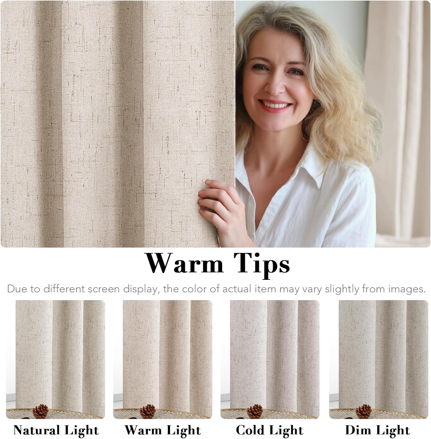 H.VERSAILTEX Linen Blackout Curtain Durable Thick Textured Linen Look 100% Blackout Patio Door Curtain Anti Rust Grommet Extra Wide Sliding Door Curtain Panel, W100 x L84 inch - Natural