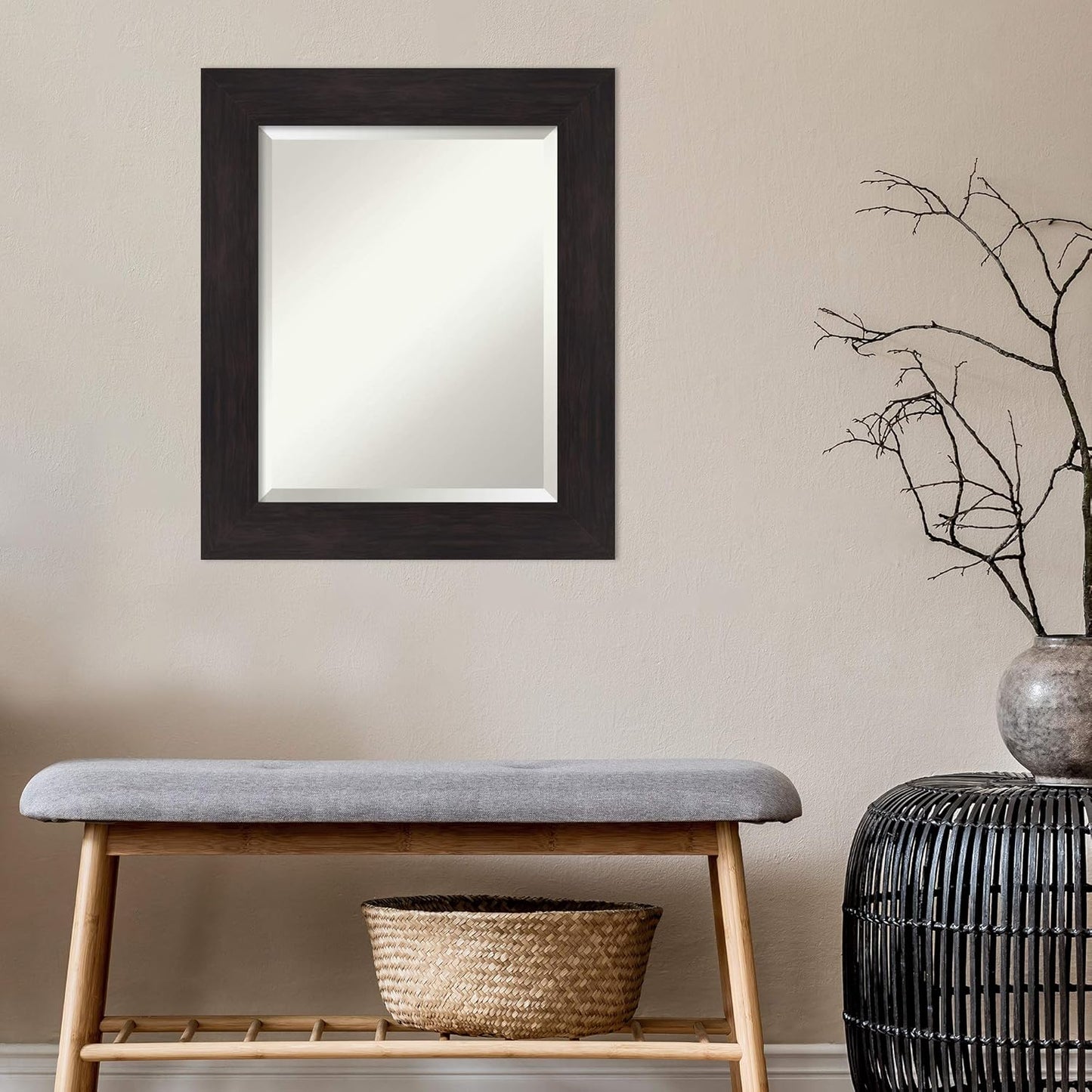 Amanti Art Brown Bathroom Mirror for Over Sink, 26x22 Furniture Espresso Rectangle Vanity Mirror, Small Casual Frame, Hangs Horizonally and Vertically, Bathroom Wall Decor, Beveled Edge from WI, USA