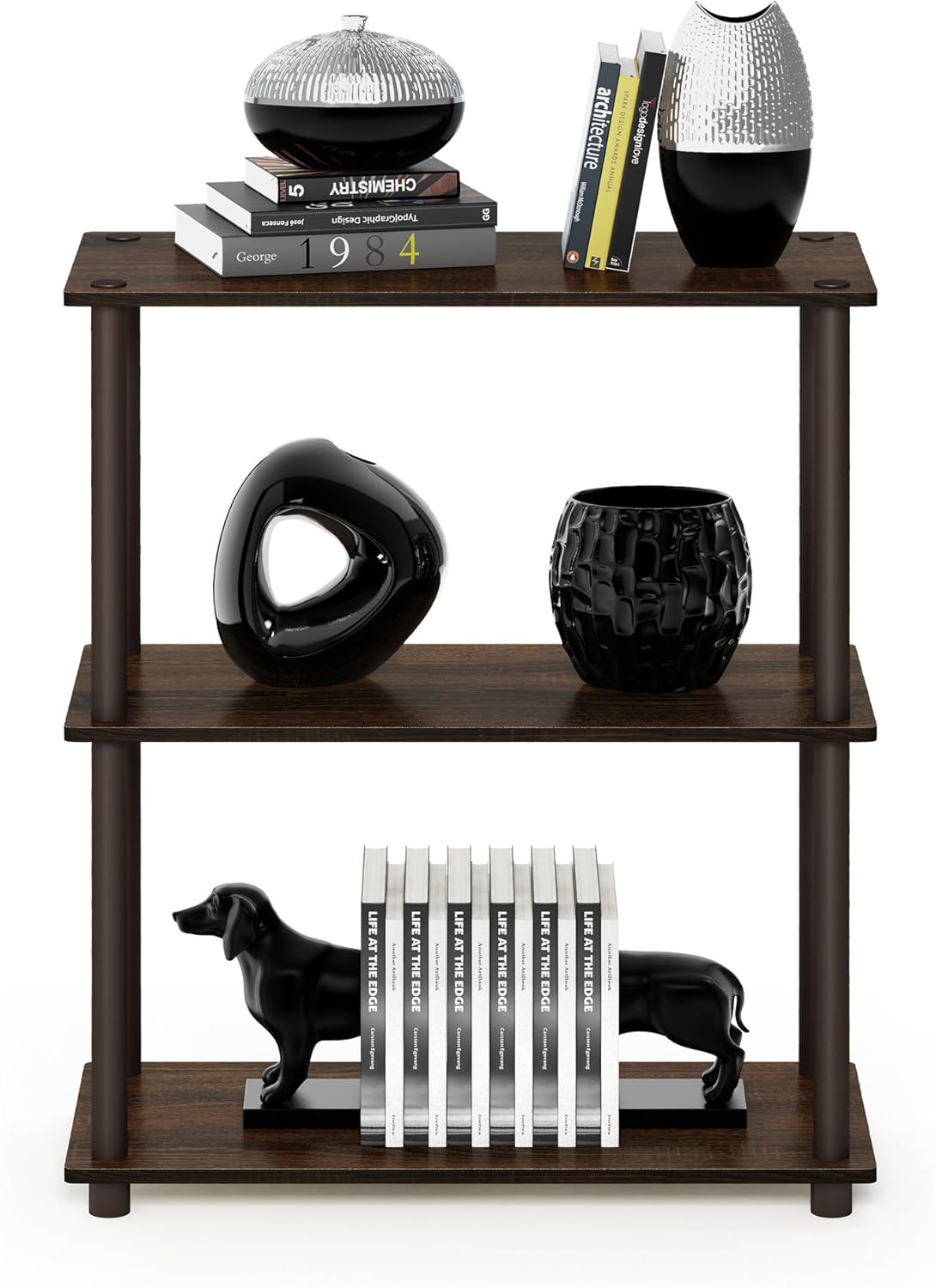 Furinno Turn-N-Tube 3-Tier Compact Multipurpose Shelf Display Rack, Walnut/Brown