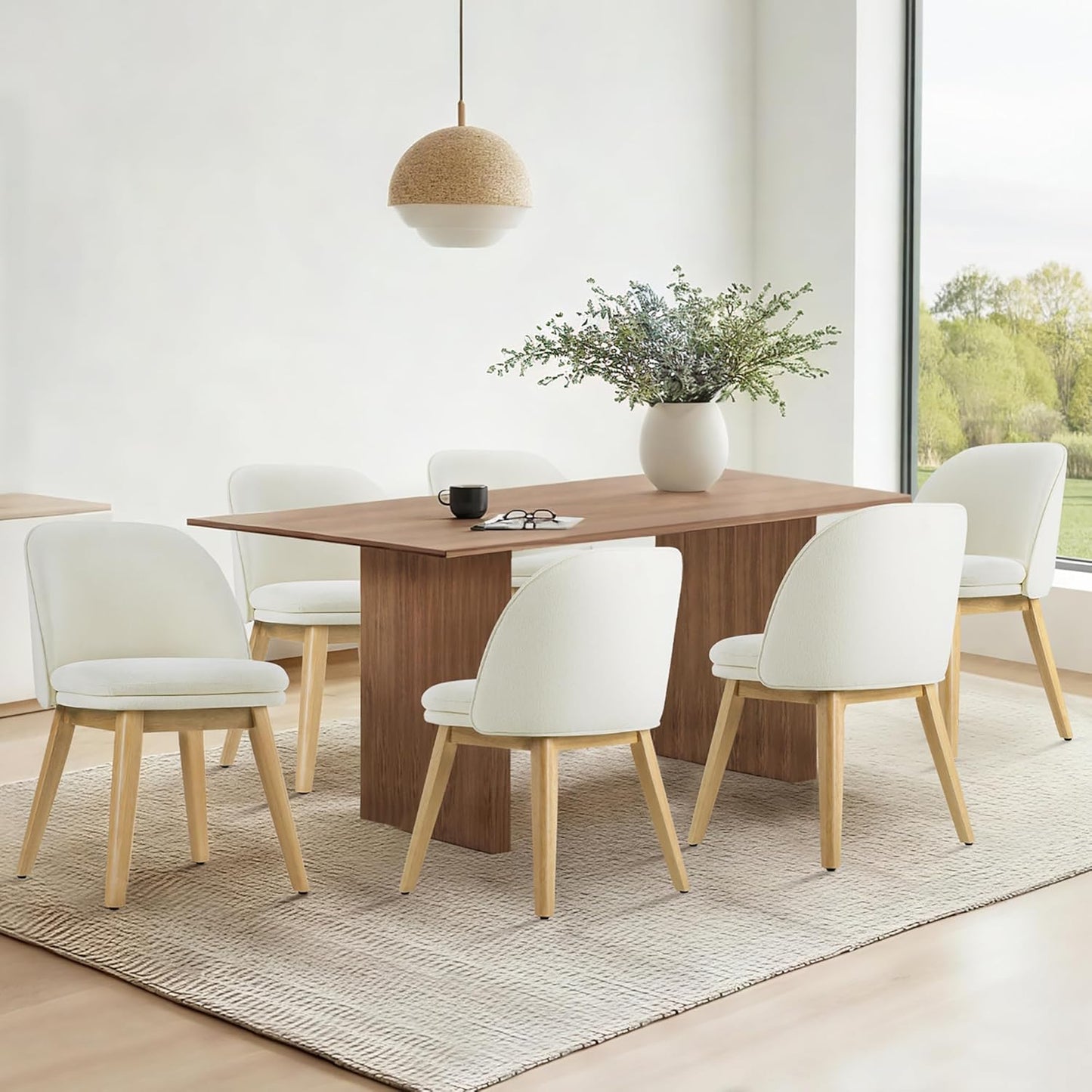 Wooden Dining Chairs Set of 4, Fabric Upholstered Modern Dining Room Chairs with Double-Layer Thick Seat Cushion & Ergonomic Backrest for Restaurant, Kitchen and Café, 2 Boxs