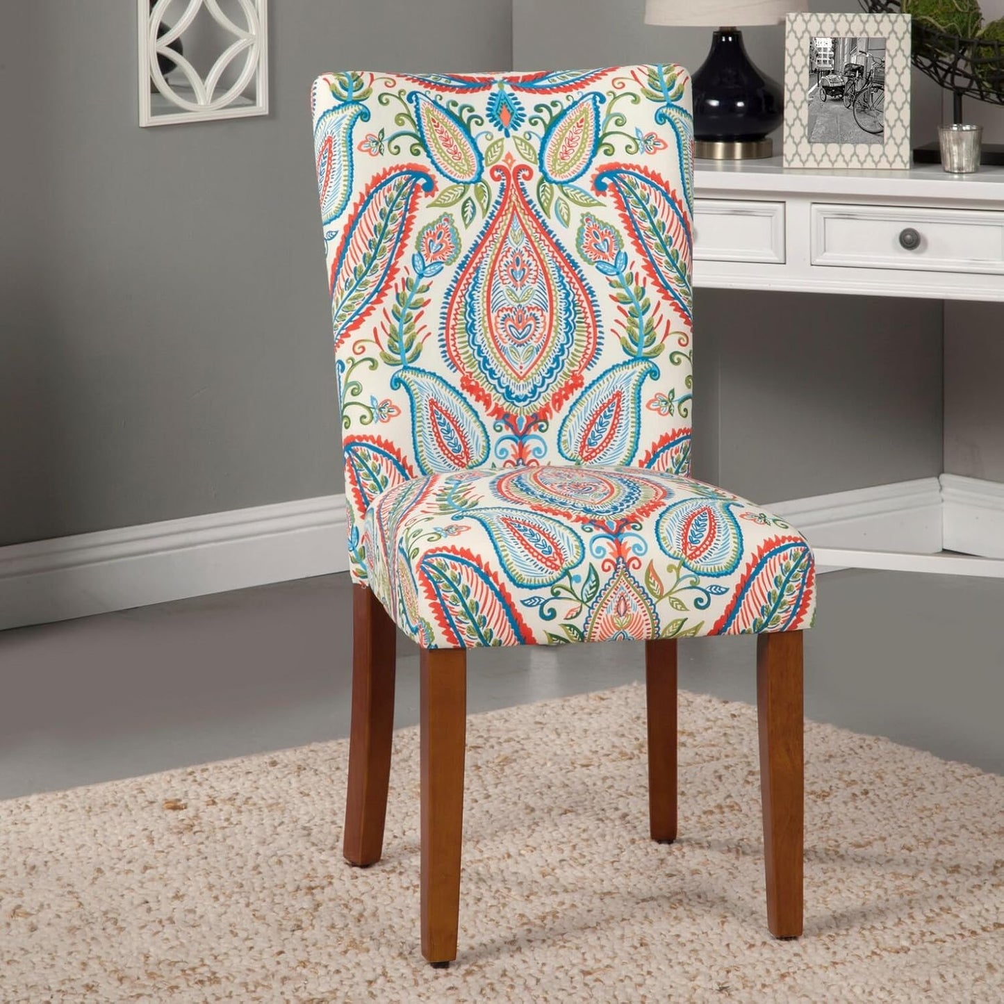 HomePop Parsons Classic Upholstered Accent Dining Chair, Set of 2, Colorful Paisley