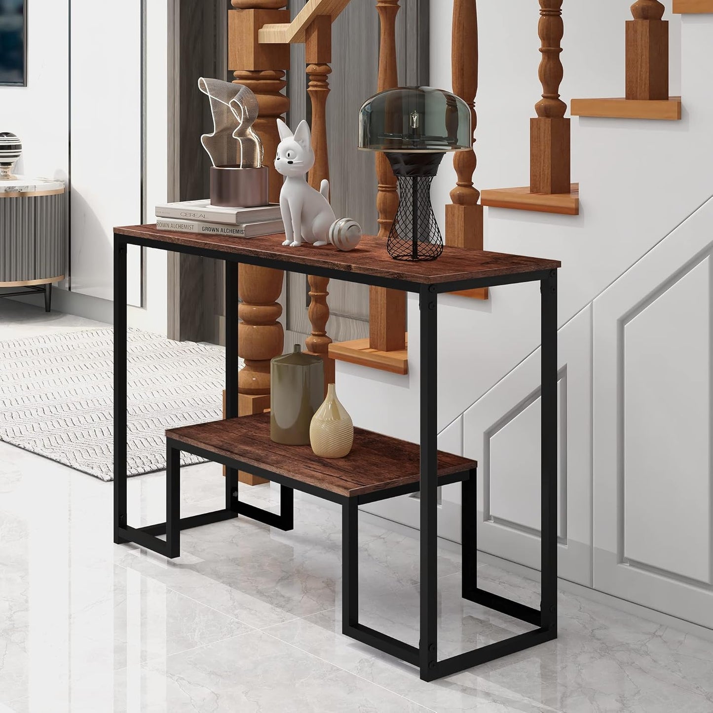 HOMERECOMMEND Console Table Narrow Sofa Tables Industrial Entryway Tables Rustic Hallway Table Foyer Table for Entryway,Hallway, Sofa,Living Room,Kitchen Rustic Brown