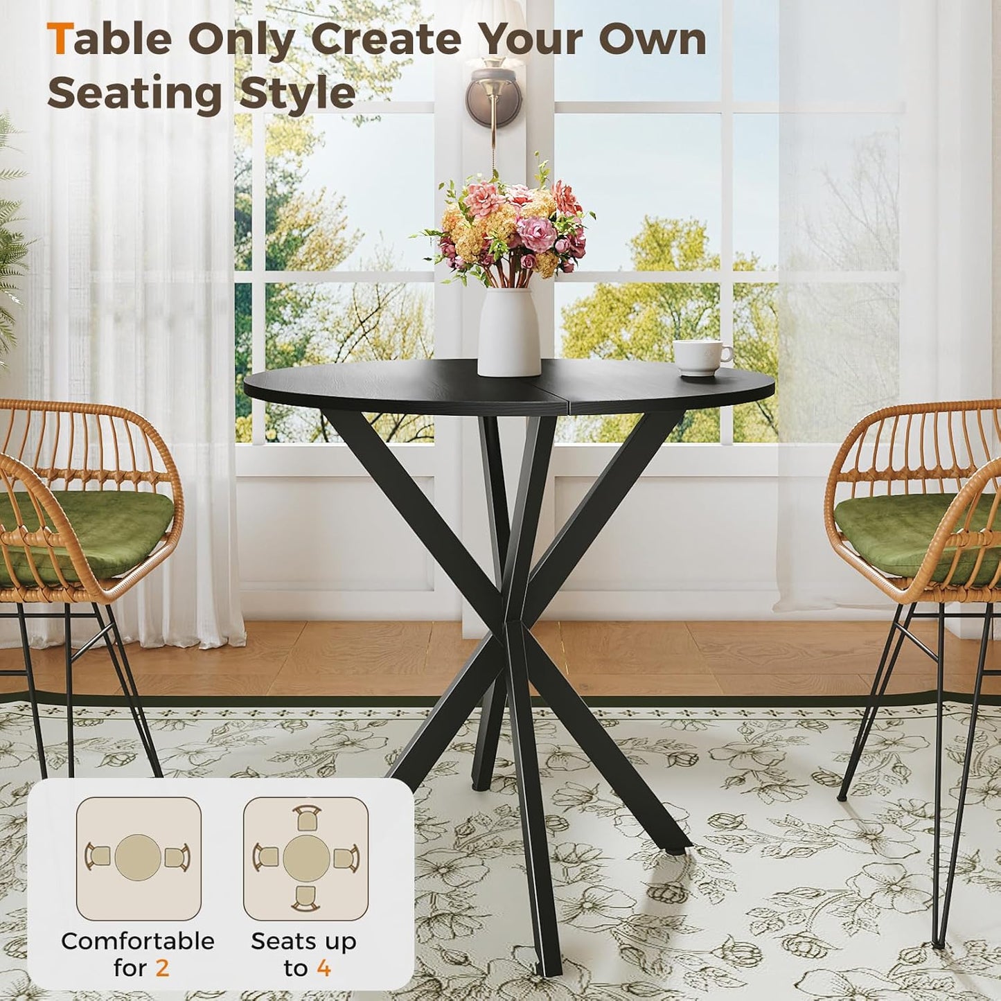 Unovivy 31.5" Black Small Round Dining Table for 2-4, Space Saving Circle Kitchen Dinner Table, Mid Century Modern Dining Room Desk for Kitchen, Apartment