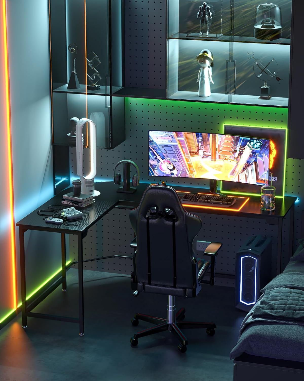 Teraves Modern L Shaped Gaming Desk 58'' Corner Computer Desk for Home Office Gaming Table Study Writing Workstation for Small Space, Easy to Assemble