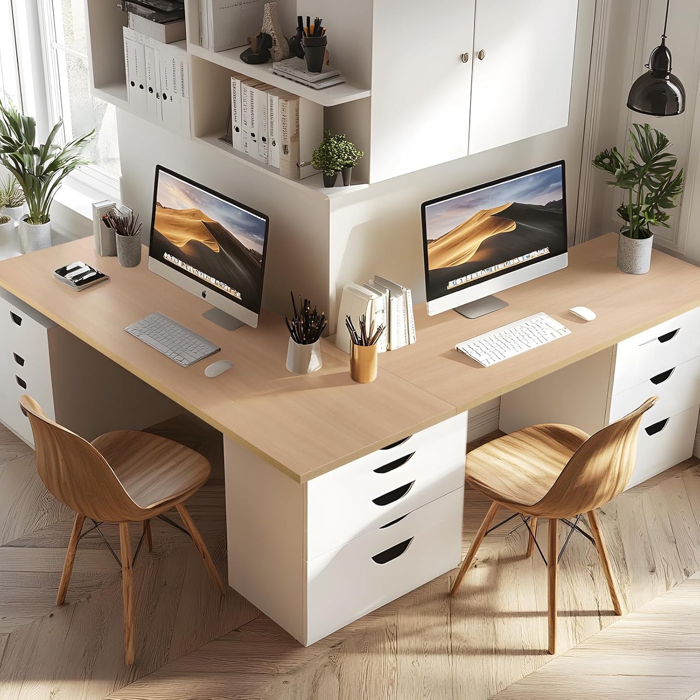 Kaboon Universal Tabletop 36"x20", Solid One-Piece Melamine Table Top, Double L-Desk Floating Desk DIY, Home and Office Countertop, Light Walnut