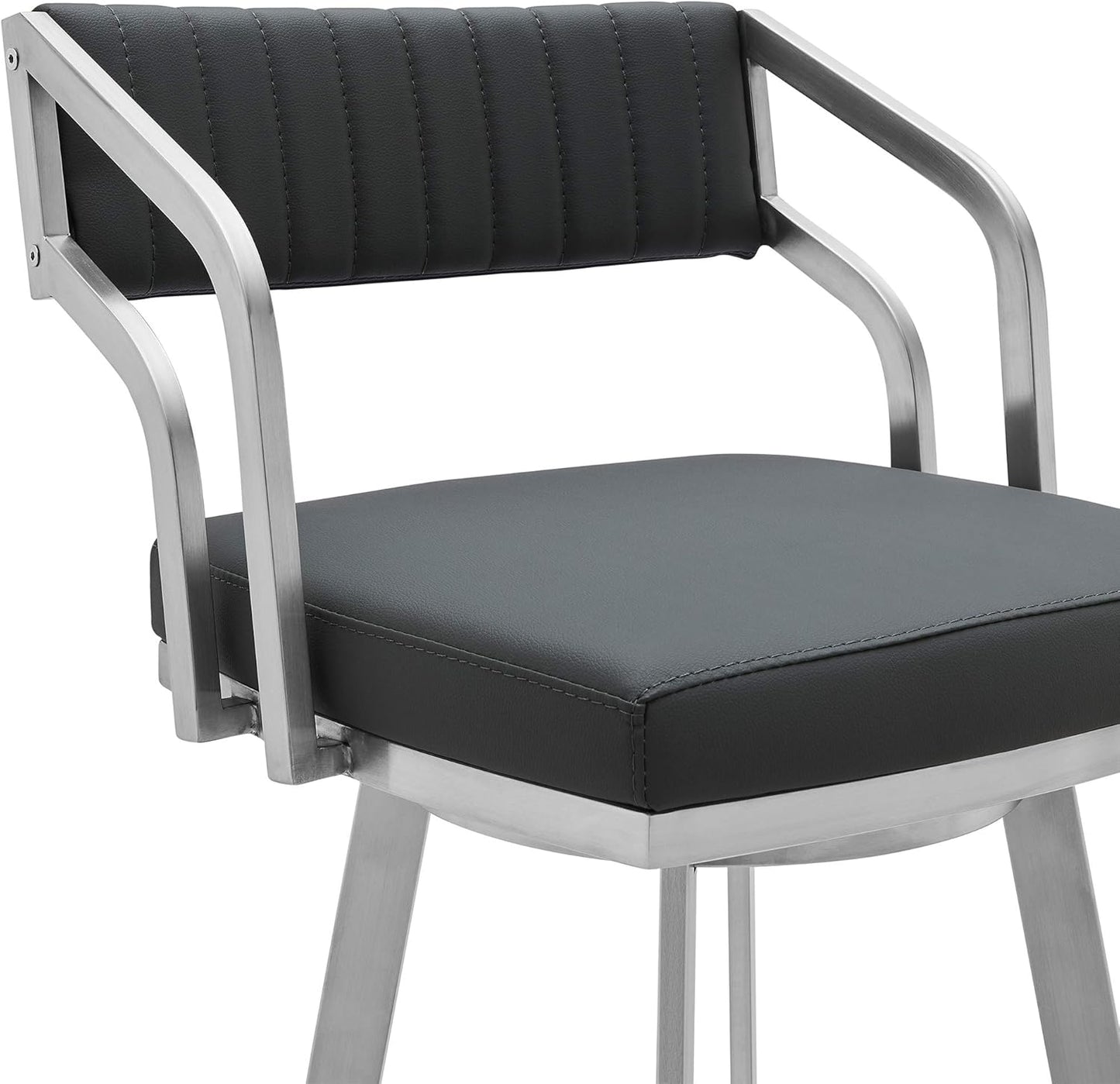 Armen Living Capri Modern 30" Seat Height Gray Faux Leather and Brushed Stainless Steel Metal Swivel Bar Stool for Kitchen Island Counter