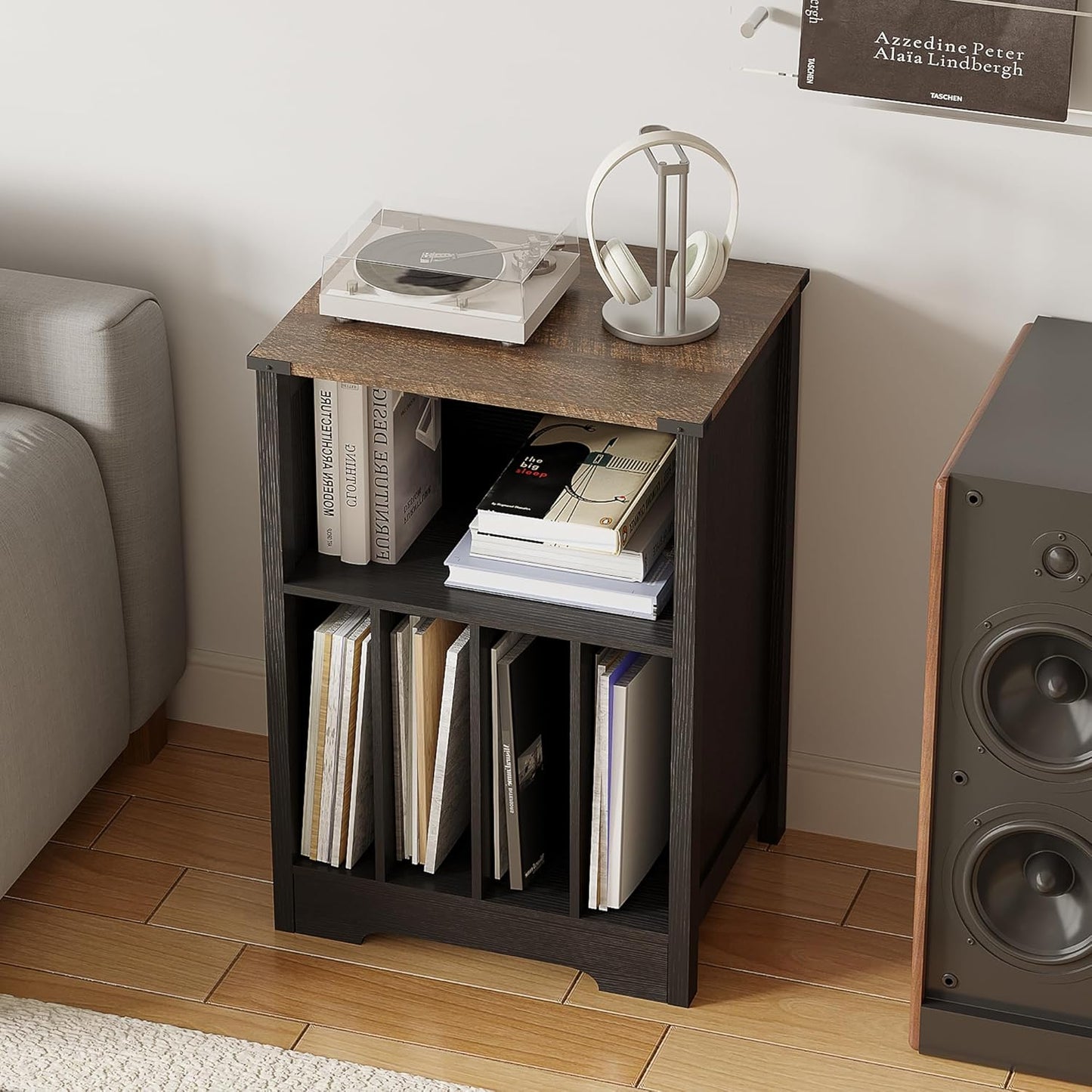 ChooChoo Record Player Stand, Vinyl Record Storage Cabinet, Turntable Stand Holds up to 160 Albums, Record Player Table Display Shelf for Living Room, Bedroom, Office, Vintage Black