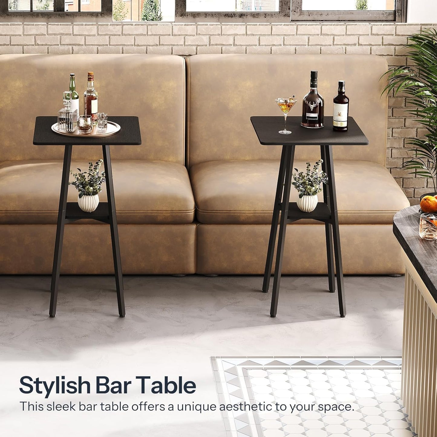 HOOBRO Bar Table, 2-Tier High Top Pub Table, Counter Height Table with Storage, Small Kitchen Dining Table, 36.6" High Bar Table for Living Room Party, Easy to Assemble, Black BB51BT01