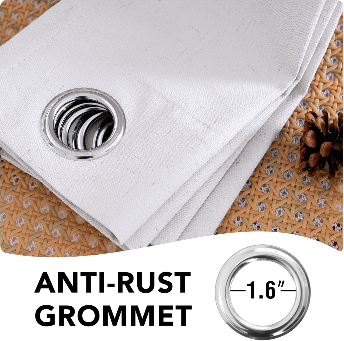 H.VERSAILTEX Primitive Linen Curtains 100% Blackout Curtain Drapes Burlap Curtains with White Thermal Insulated Liner, Grommet Top Drapes Living Room/Bedroom (2 Panels, 42 x 54 Inch, Bright White)