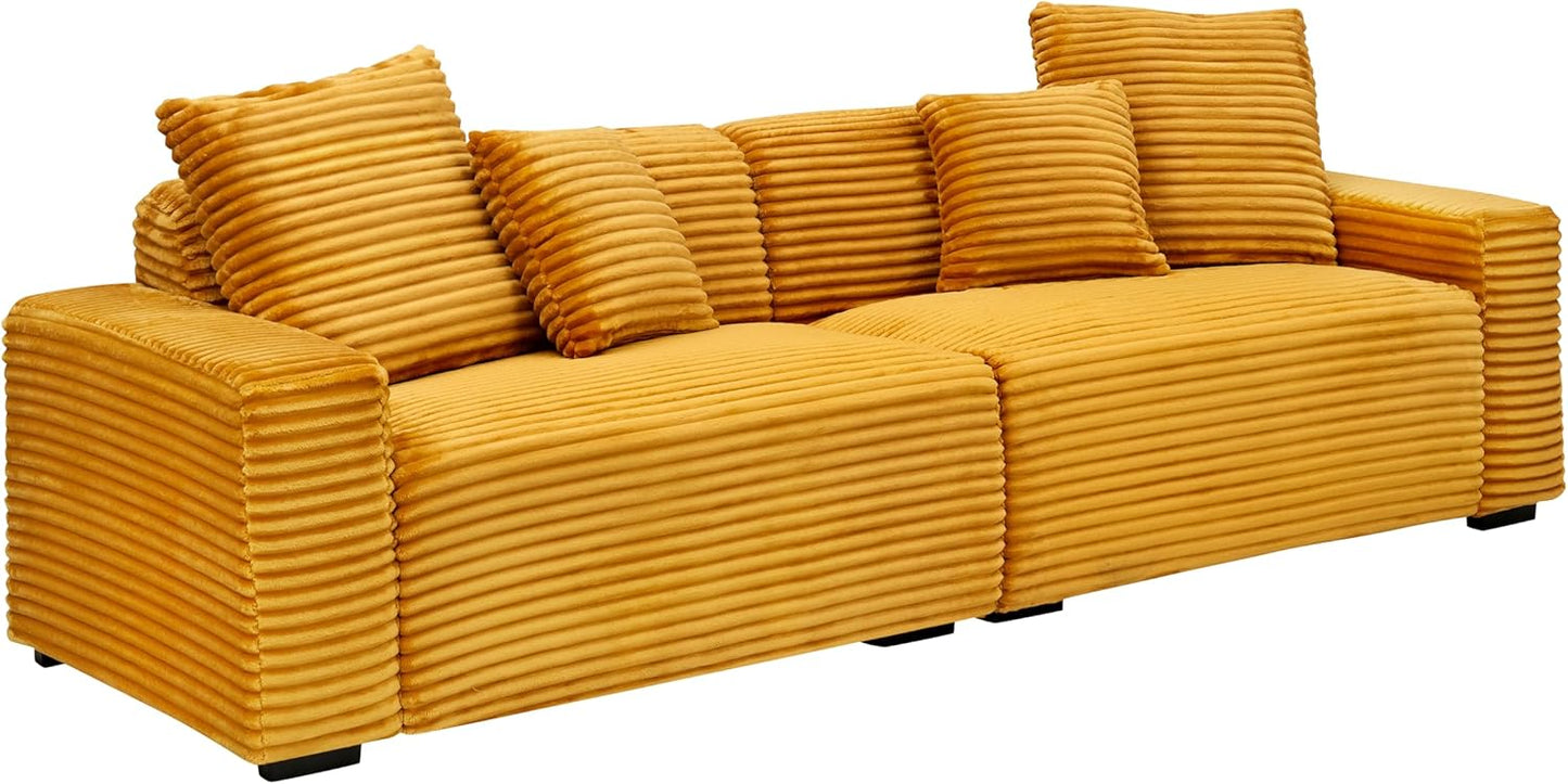 Ball & Cast 104" Modular Sectional Sofa,Comfy Loveseat Couch with 4 Pillows,Corduroy Fabric Upholstered Couches W/Deep Seat and Armrest,4 Seater Sectional Sofa for Living Room,Apartment,Orange