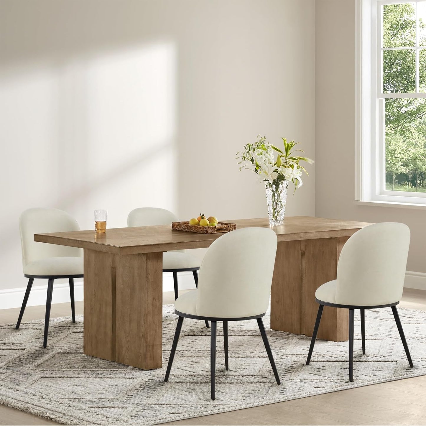 Dining Chairs Set of 2, Fabric Upholstered Dining Room Chairs with Ergonomic Backrest & Metal Legs, Modern Kitchen Side Chairs for Home, Restaurant, and Café, Sand