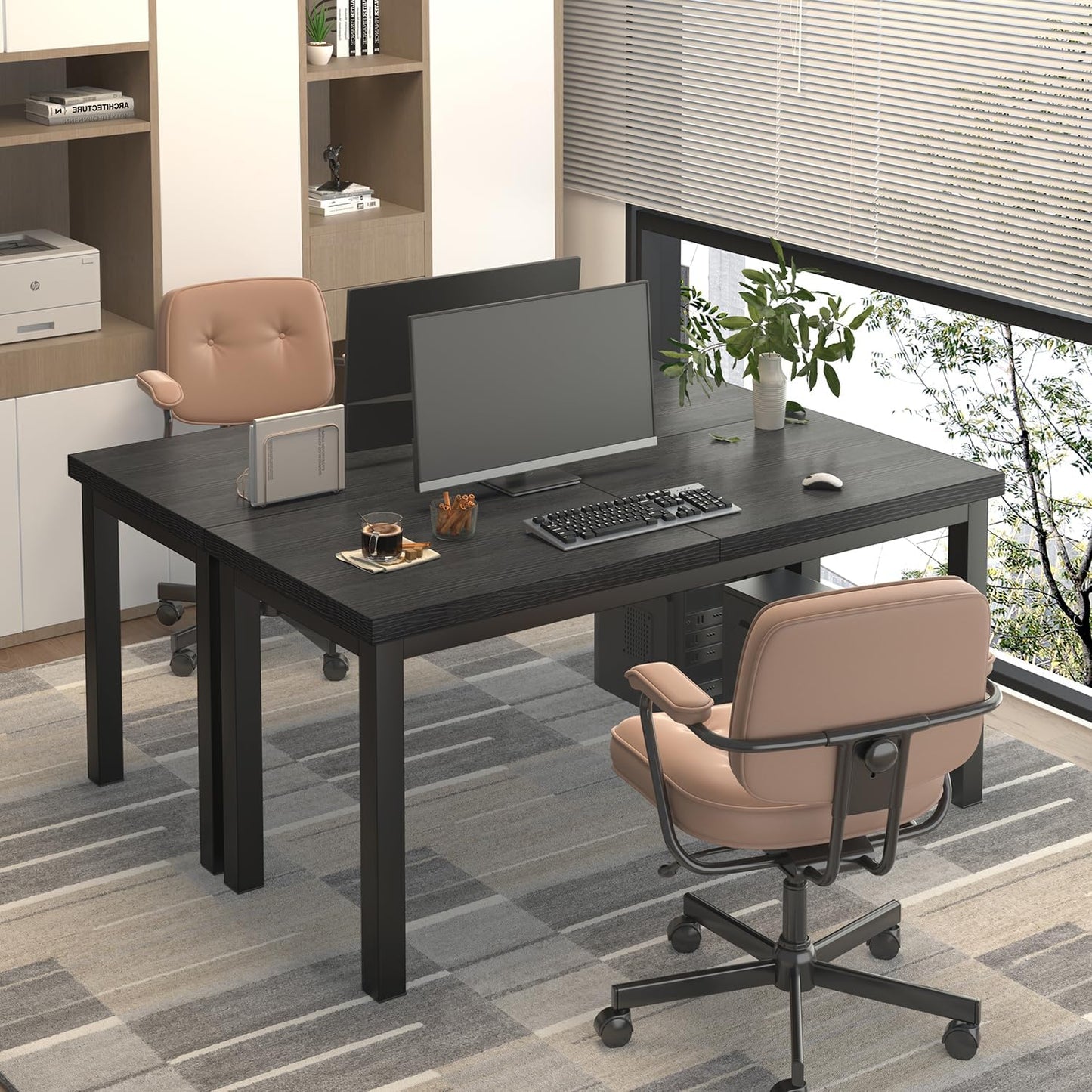 47.2 Inch Small Computer Desk, Home Office Desk, Modern Table for 2 Person Kids Student Gaming Computer Desk, Simple Office Table for Work,Craft,Writing,Studying, Etc., Black.