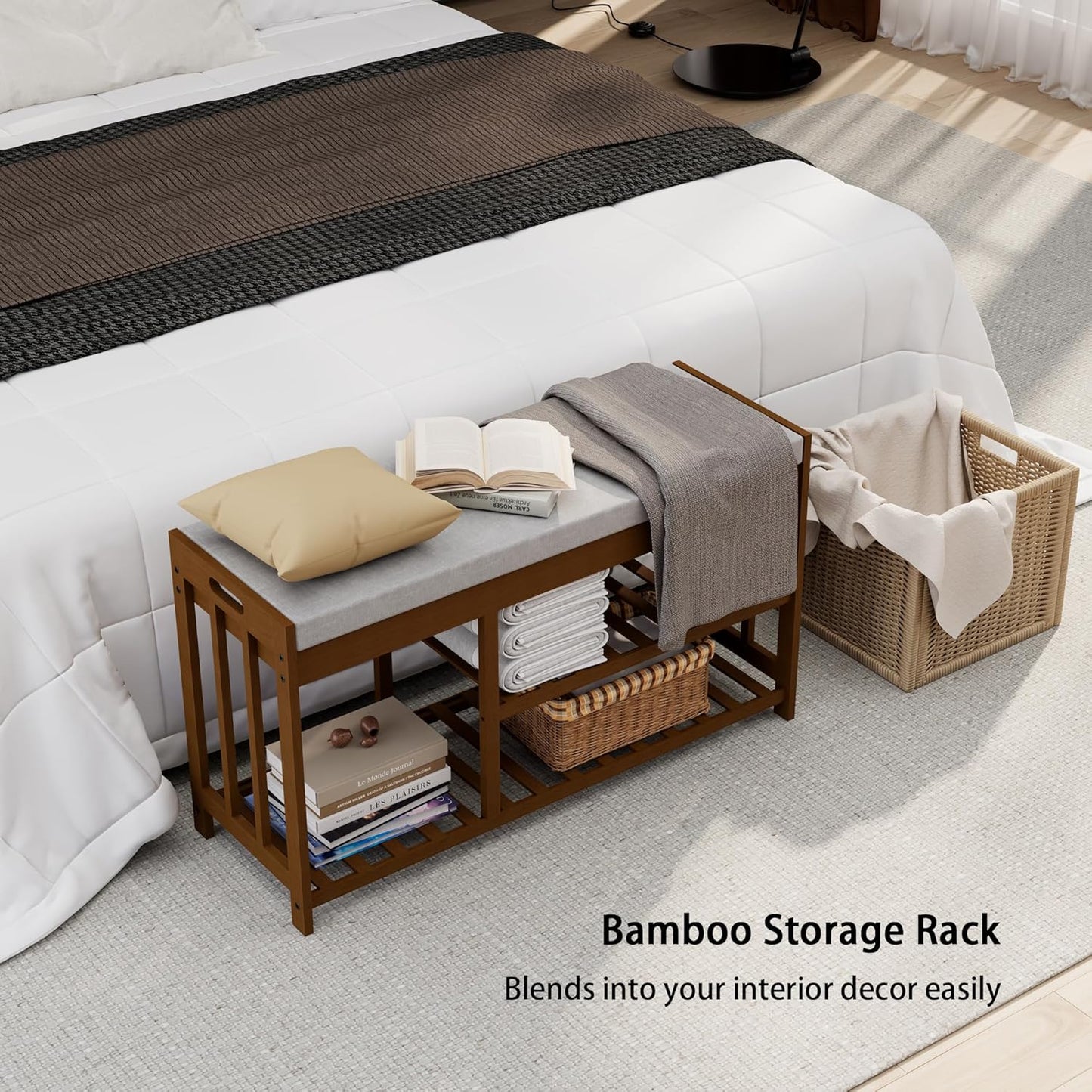 3-Tier Bamboo Shoe Rack Bench, Shoe Storage Organizer Bench, Entryway Benchs, Shoes Rack for Front Door Entrance, Entryway Bathroom Bedroom