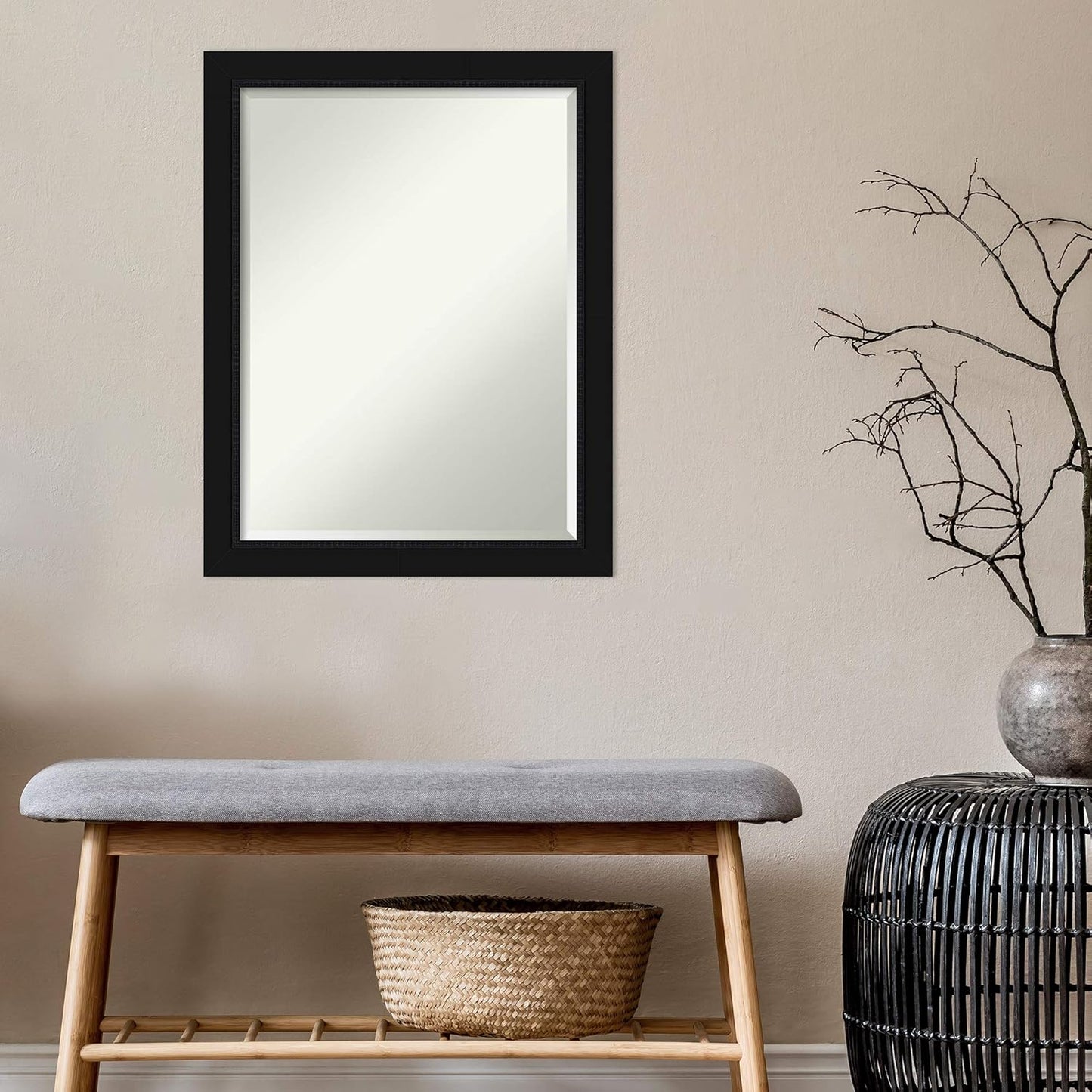 Amanti Art Black Bathroom Mirror for Over Sink, 27x21 Avon Black Rectangle Vanity Mirror, Medium Casual Frame, Hangs Horizonally and Vertically, Bathroom Wall Decor, Beveled Edge