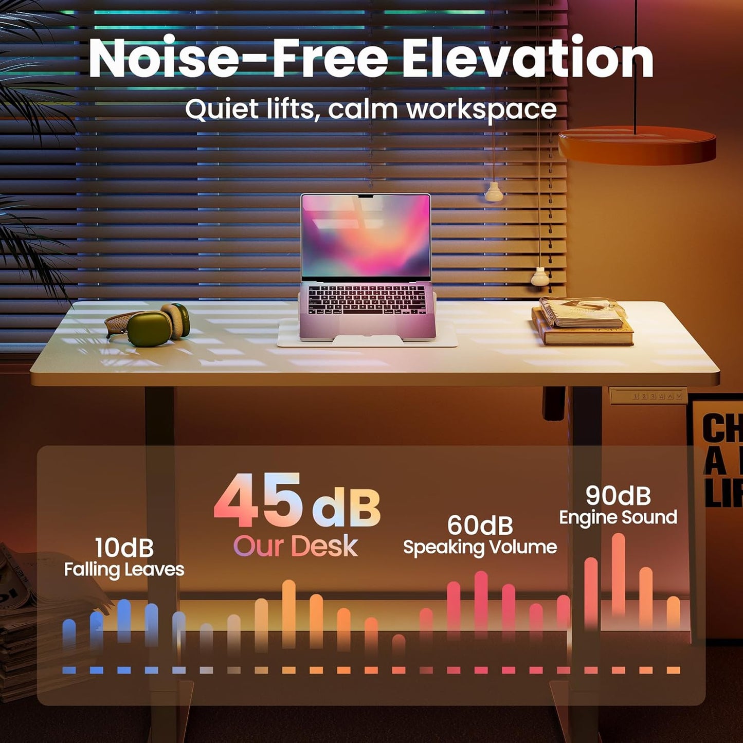 HUANUO Electric Standing Desk, 40 x 24 Inch Height Adjustable Computer Desk with Storage Bag, 4 Height Memory Settings, Sit Stand Up Desk for Home Office, White