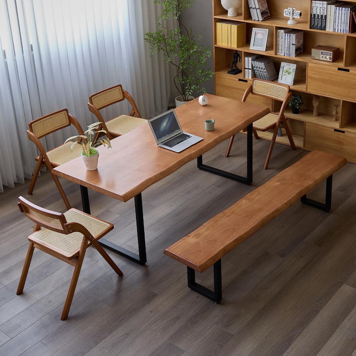 Stylish Solid Wood Office Desk with Sturdy Metal Base - Durable Multi-Size Executive Computer & Dining Table - Perfect for Home Office & Work Environments (Brown, 78.74in)