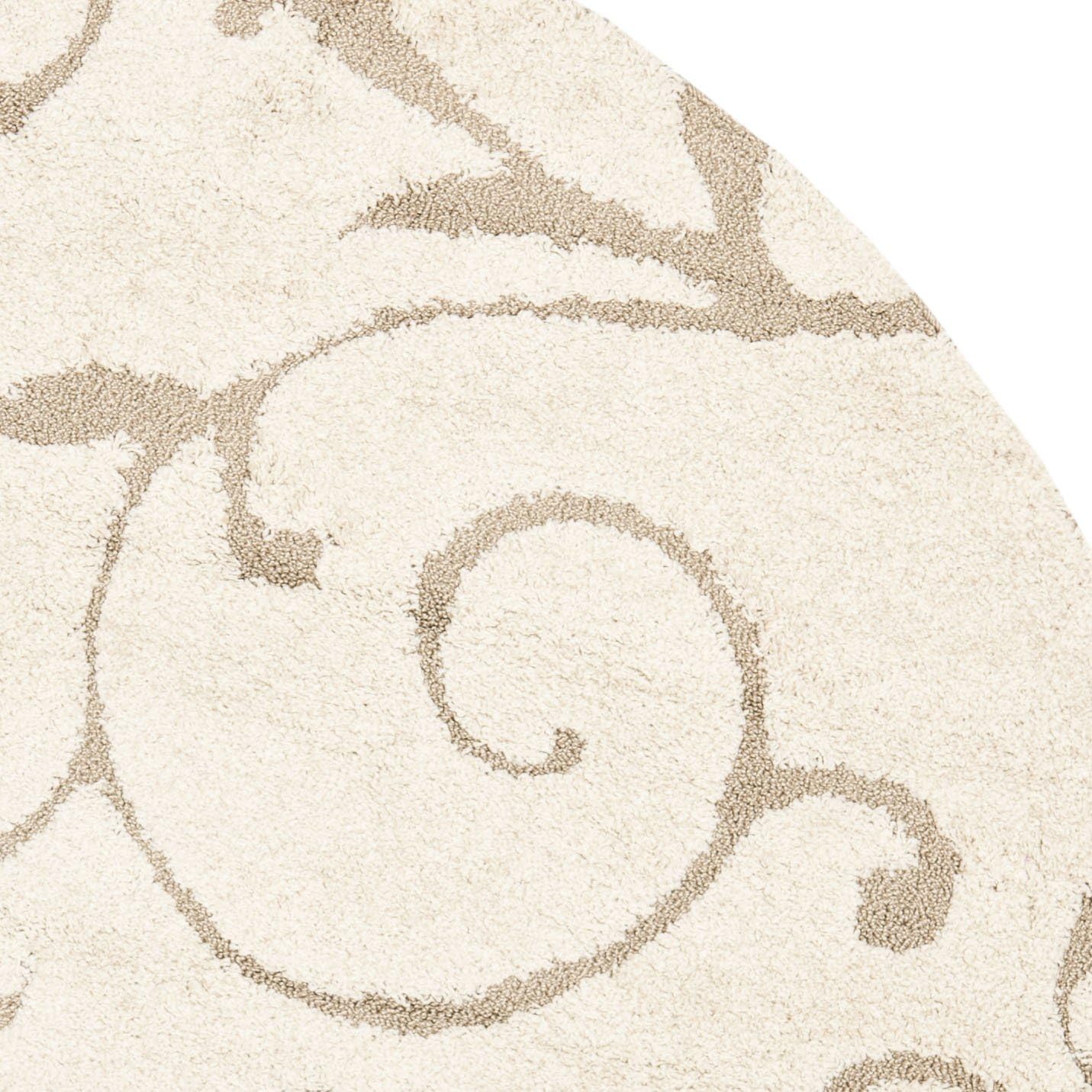 SAFAVIEH Florida Shag Collection Area Rug - 4' Round, Cream & Beige, Scroll Design, Non-Shedding & Easy Care, 1.2-inch Thick Ideal for High Traffic Areas in Living Room, Bedroom (SG455-1113)