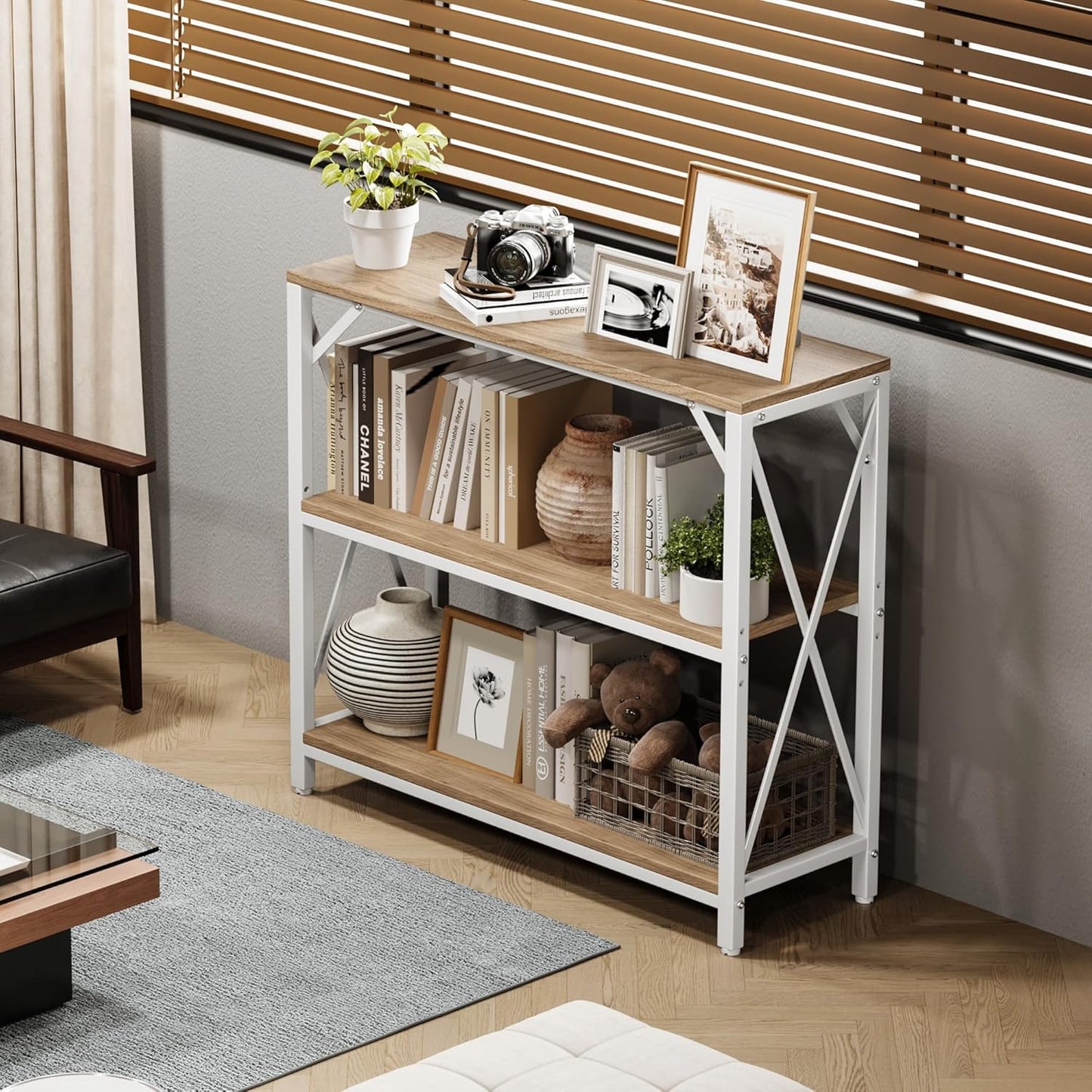 Homeiju Console Table 31.5" Width, 3-Tier Entryway Table with Storage, Industrial Sofa Table with Open Shelves, Foyer Tables for Entryway, Hallway, Kitchen, Living Room and Bedroom, Light Coffee