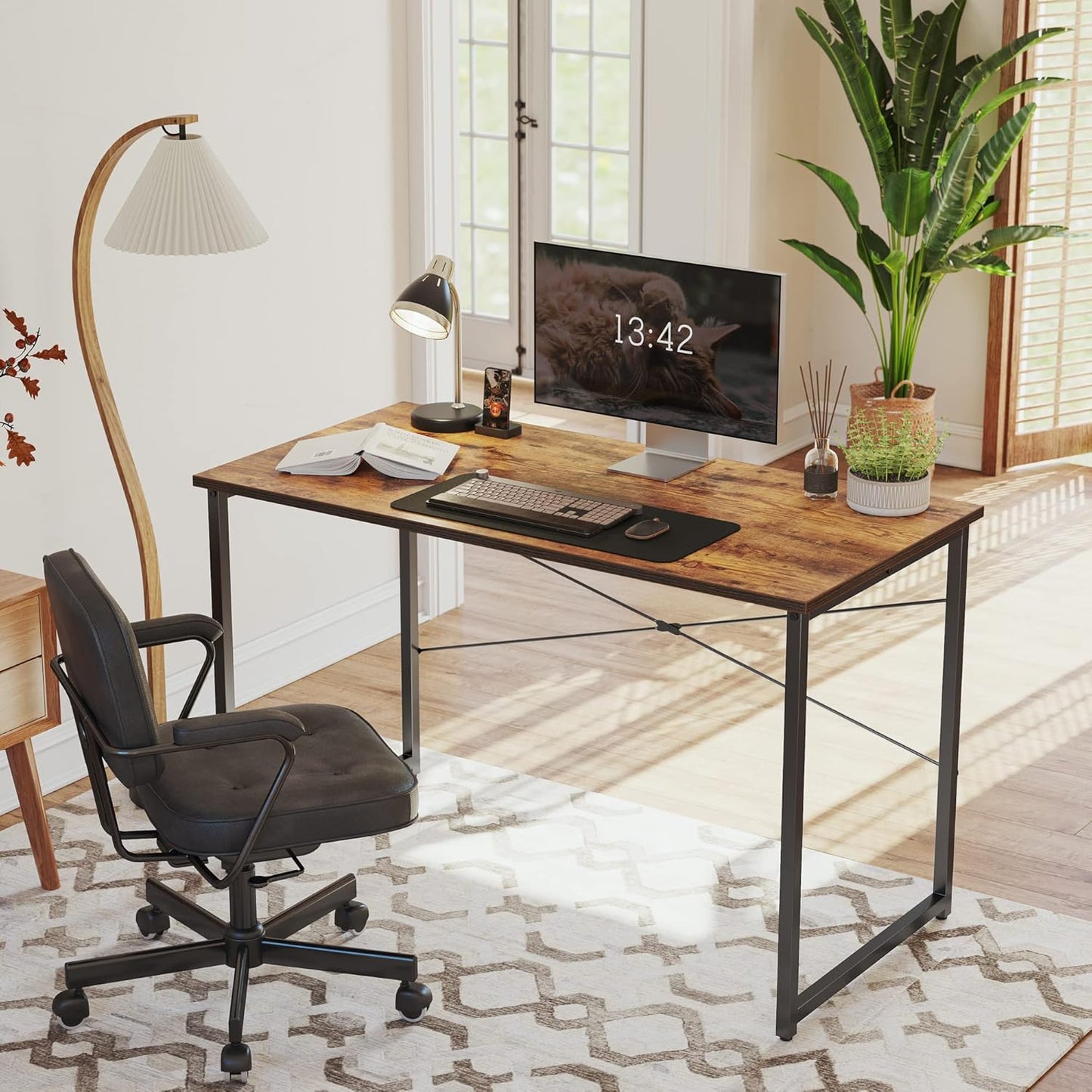 Cubiker Computer Desk, 40 inch Small Home Office Desk for Small Spaces, Modern Simple Style for Home, Office, Vintage Brown