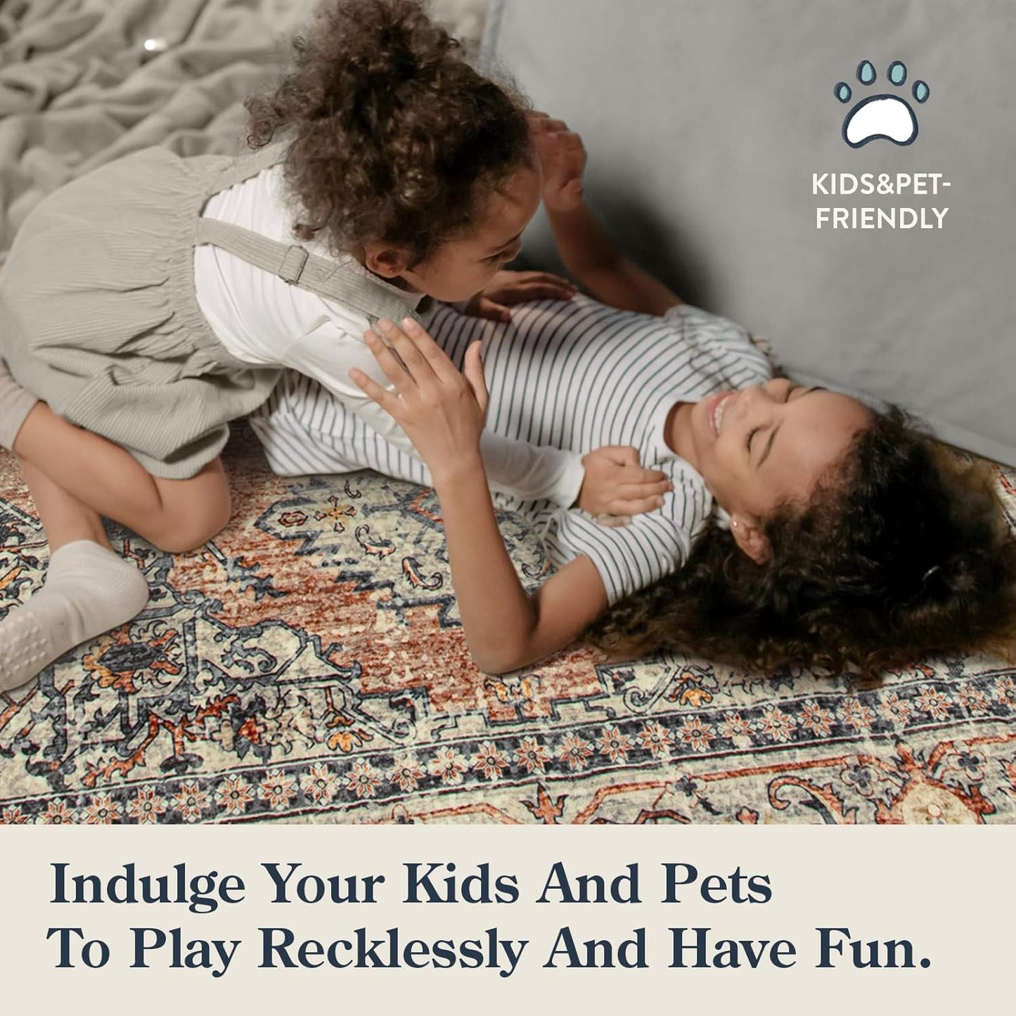 Lahome Oriental Washable Round Area Rug, Non-Slip Round Rugs 6ft Ultra-Thin, Soft Large Throw Circle Carpet for Living Room Bedroom Kitchen Nursery, Peach/Orange